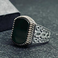 Turkish Sterling Silver Men's Ring, Emerald Agate Square (Vintage Style)