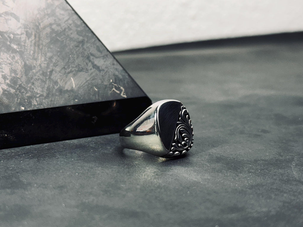 Sterling Silver Ring: Engraved Greek Style - Handcast Finish