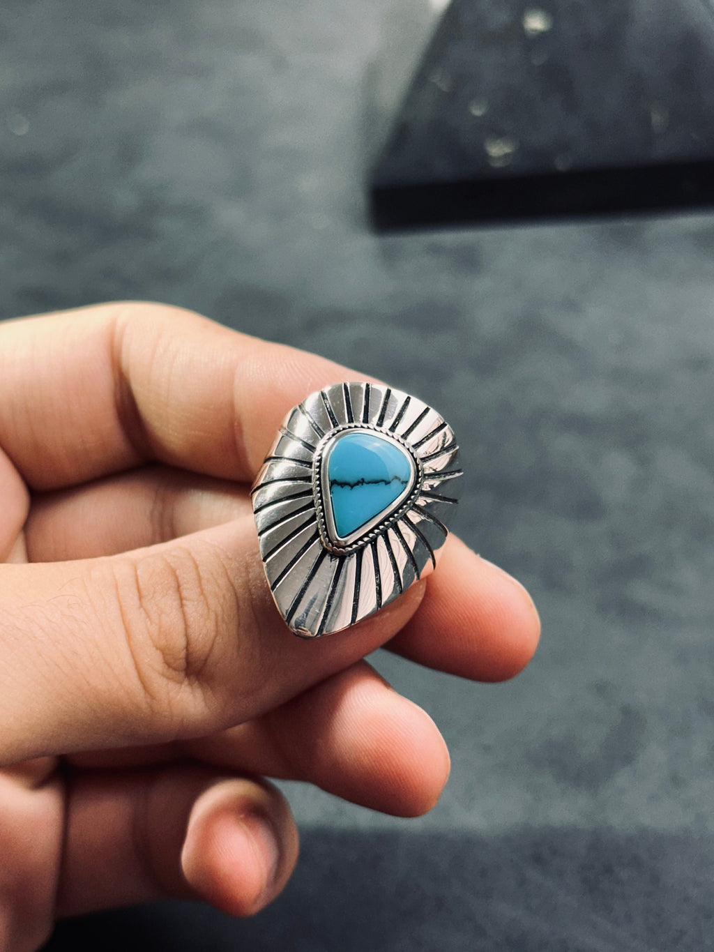 Turquoise Sterling Silver Ring: Geometric Men's Gemstone Jewelry