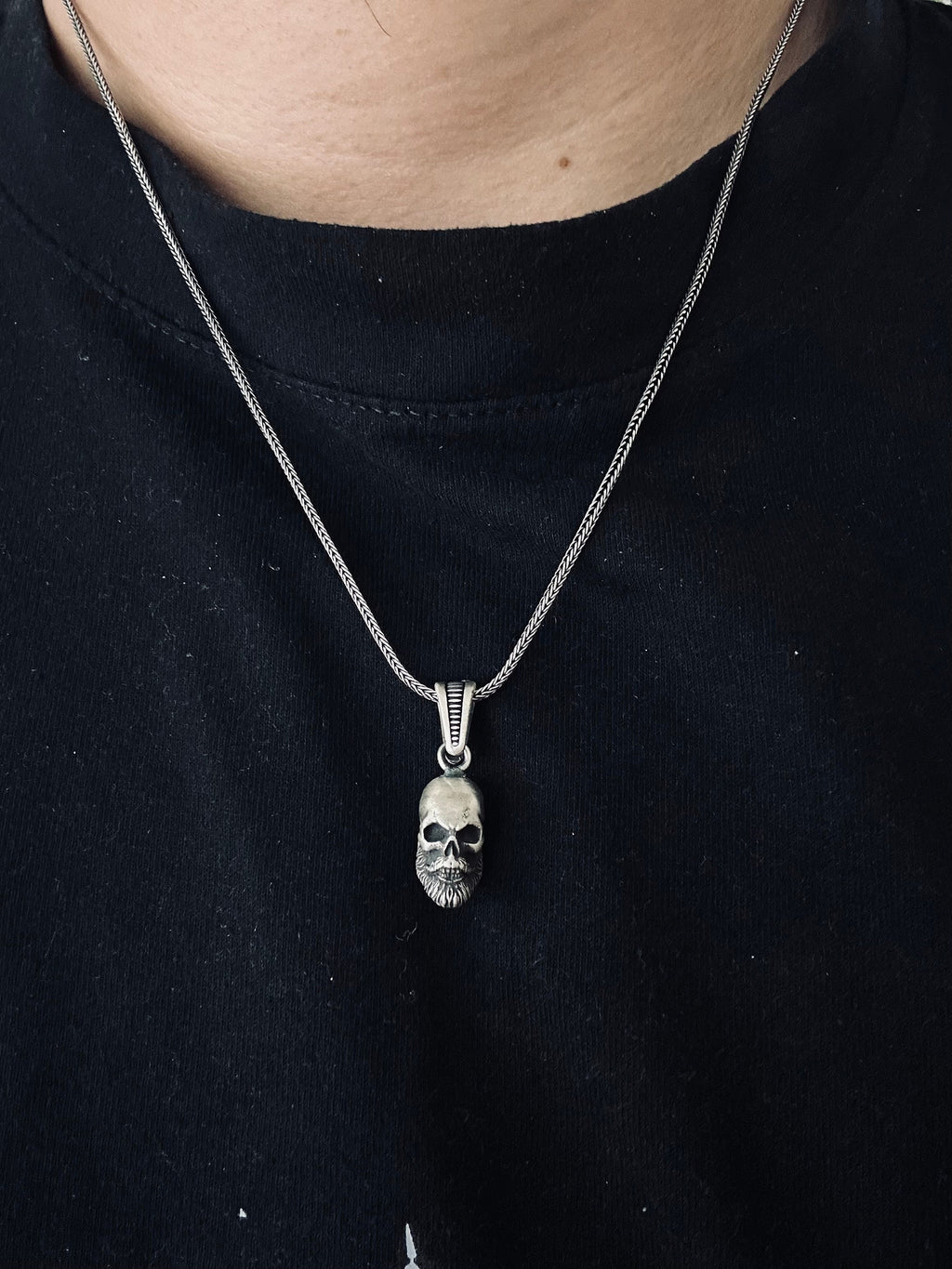 Pendant Necklace: Silver Skull with Beard - Men's Statement Jewelry