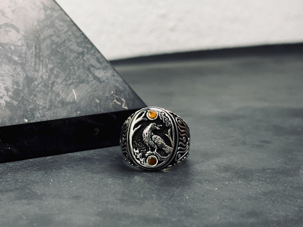 Raven Ring: Sterling Silver Engraved Animal Jewelry (Size Options)