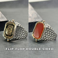 Double Sided Solomon Signet Ring: Red Agate, Sterling Silver