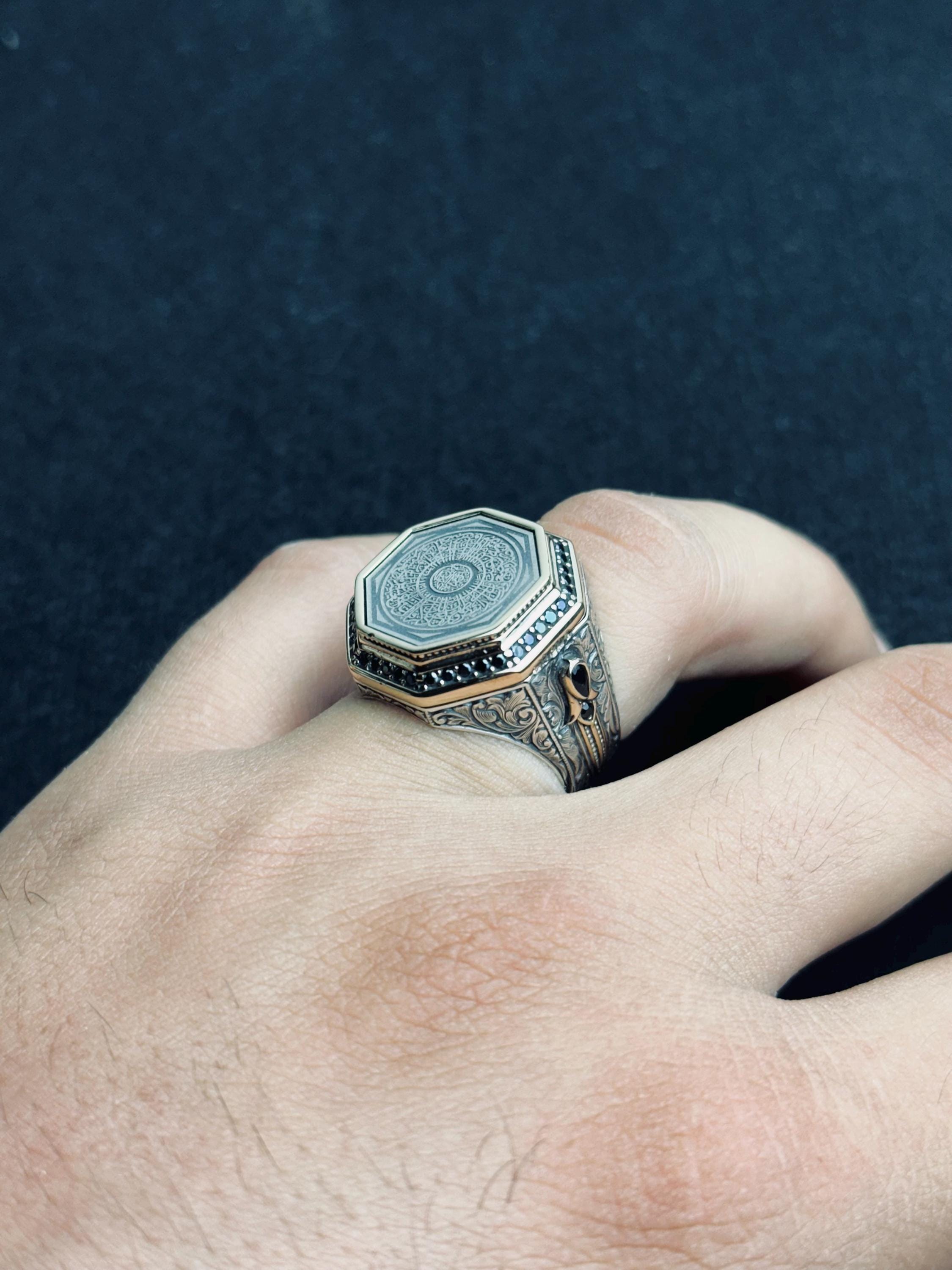 Islamic Sterling Silver Ring, Octagon Dua, Arabic Calligraphy (Unisex)