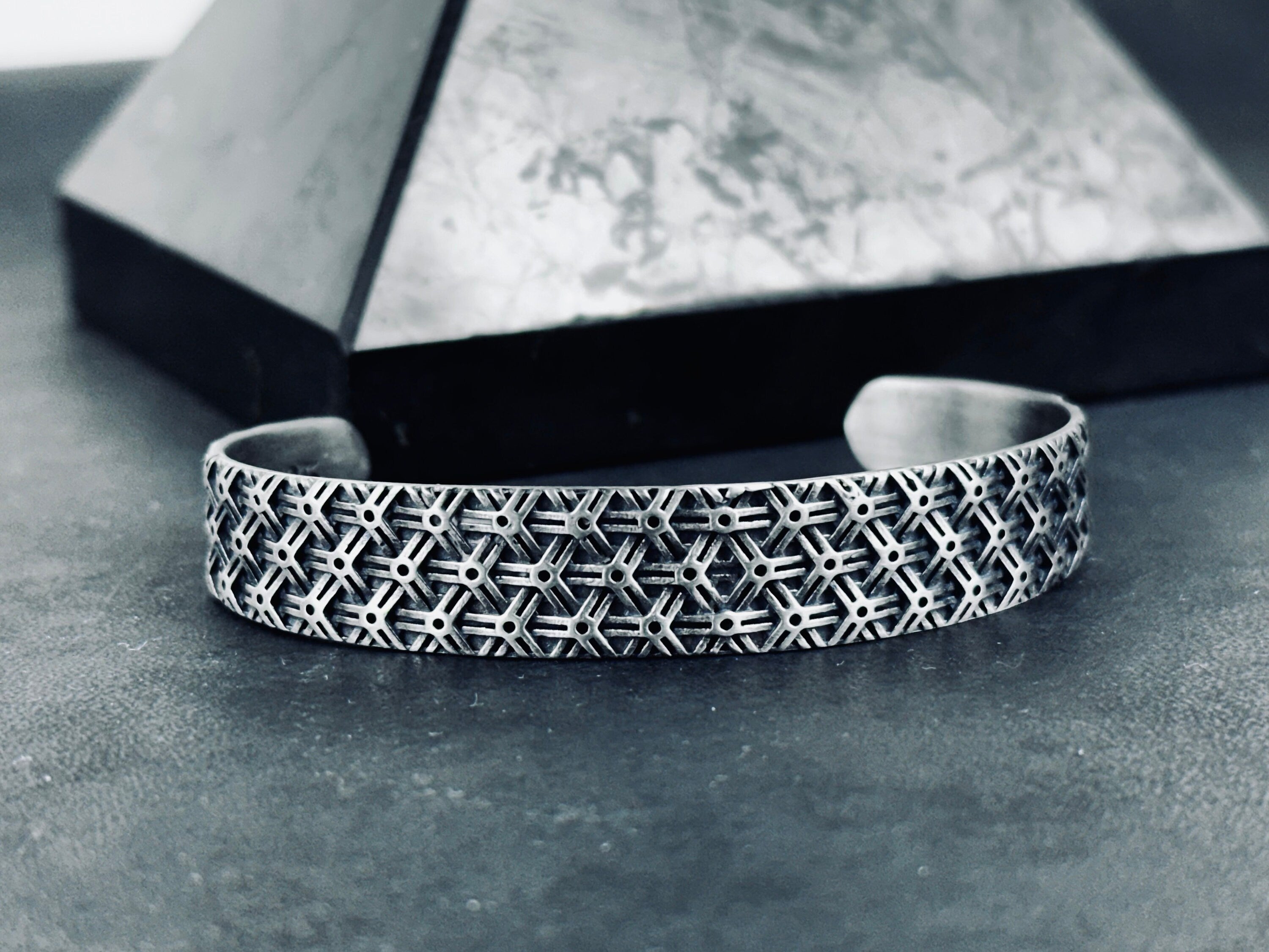 Textured Sterling Silver Cuff Bracelet: Handmade Carved Design
