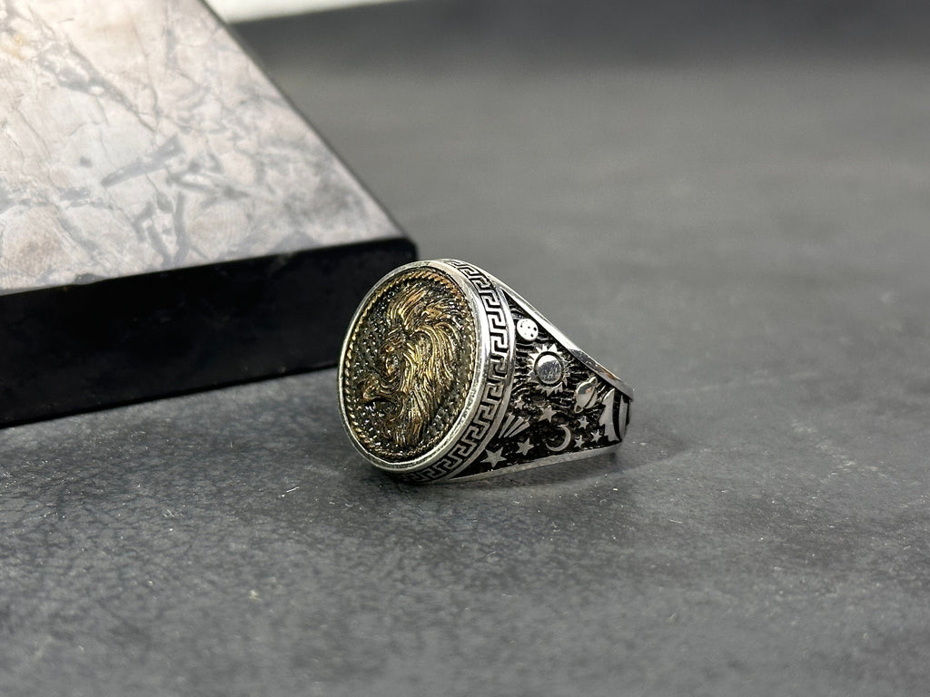 Leo Zodiac Sterling Silver Ring, Horoscope Design (Sizes 5-10)