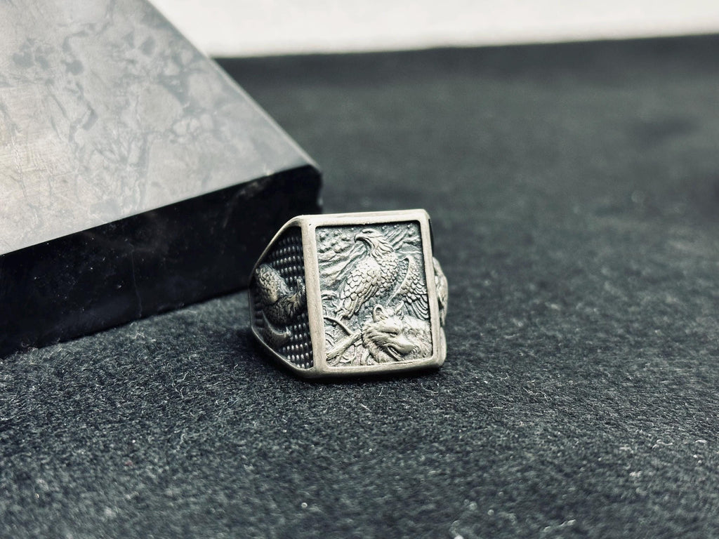 Square Eagle Ring: Sterling Silver Handmade - Patriotic Statement