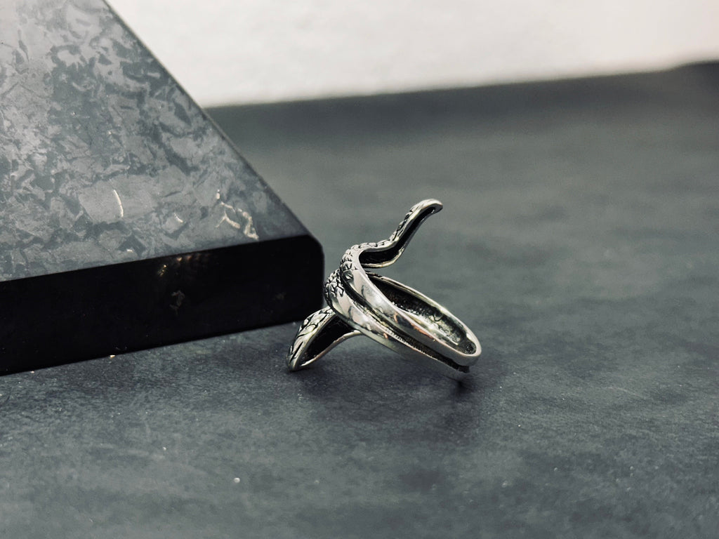Sterling Silver Snake Ring, Oxidized Finish (Adjustable, Handmade)