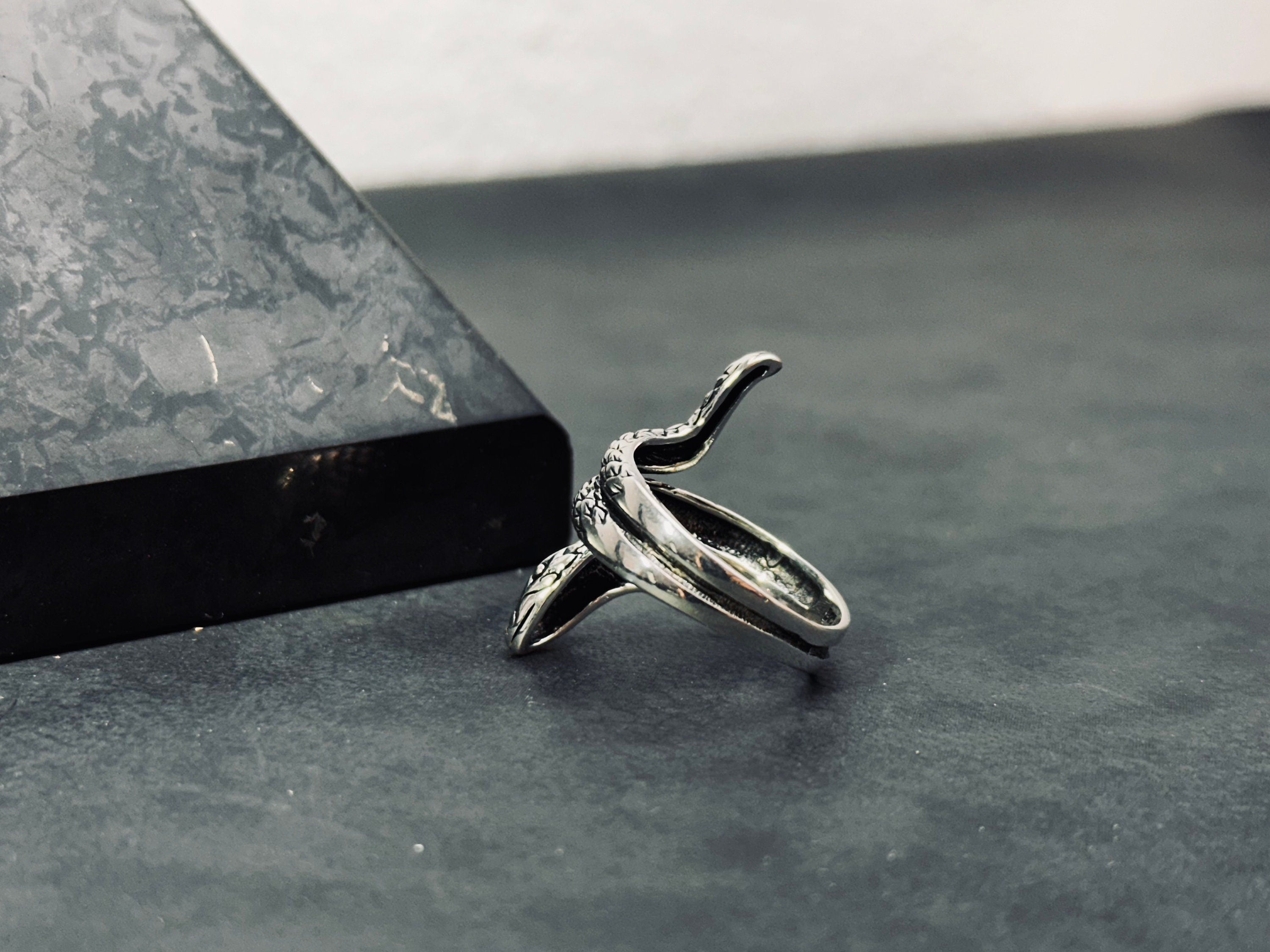 Sterling Silver Snake Ring, Oxidized Finish (Adjustable, Handmade)