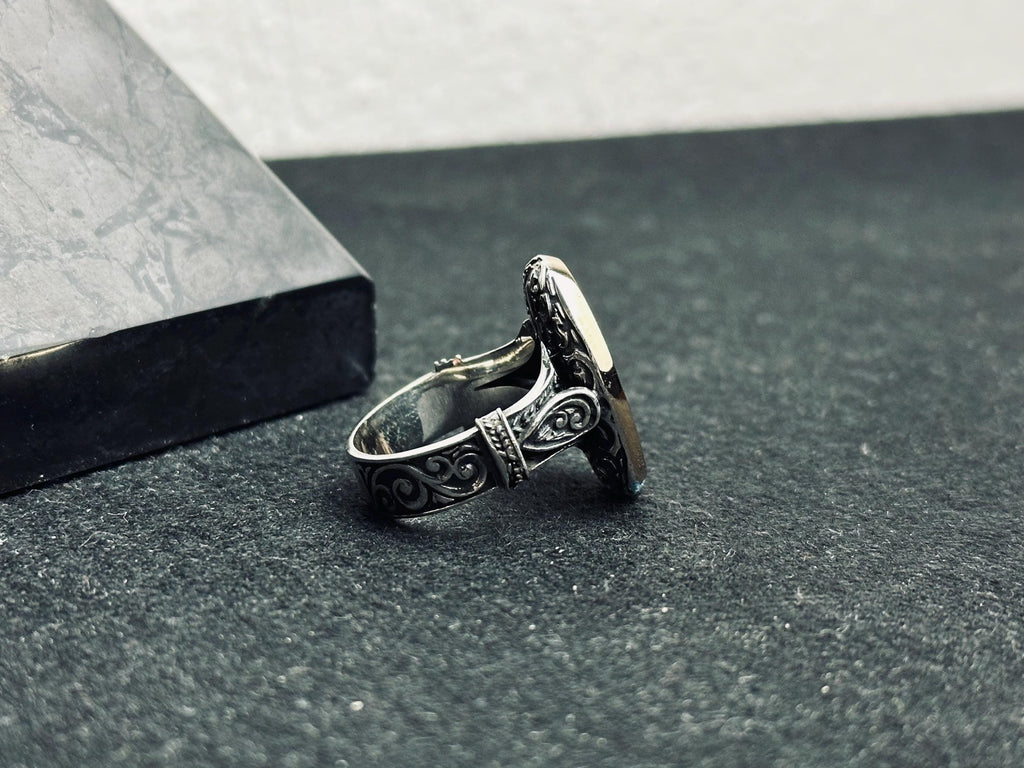 Oval Black Onyx Ring - Handmade Sterling Silver, Unisex Style