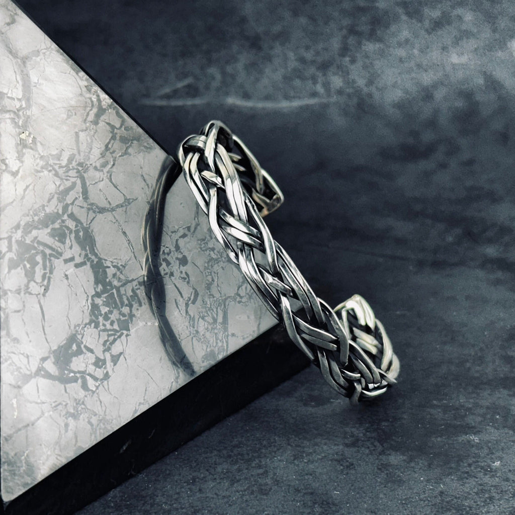 Warrior Style Silver Bracelet, Knitted Sterling (Handmade, Men's)