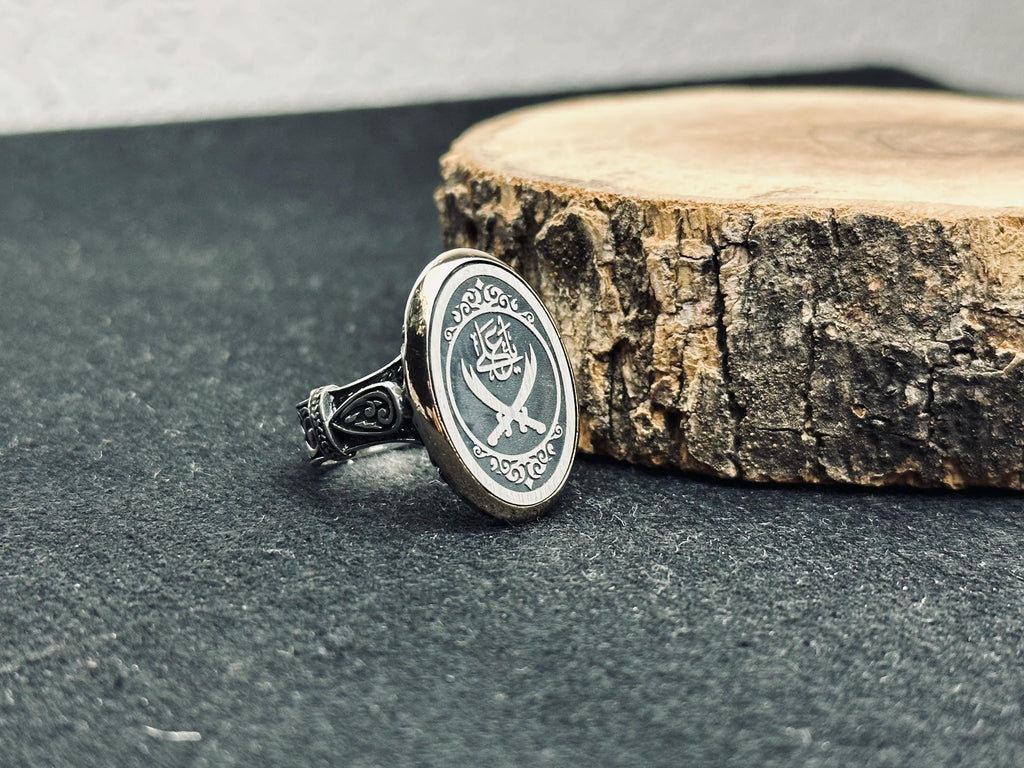 Arabic Calligraphy Sword Ring: Handmade Sterling Silver Men's Jewelry