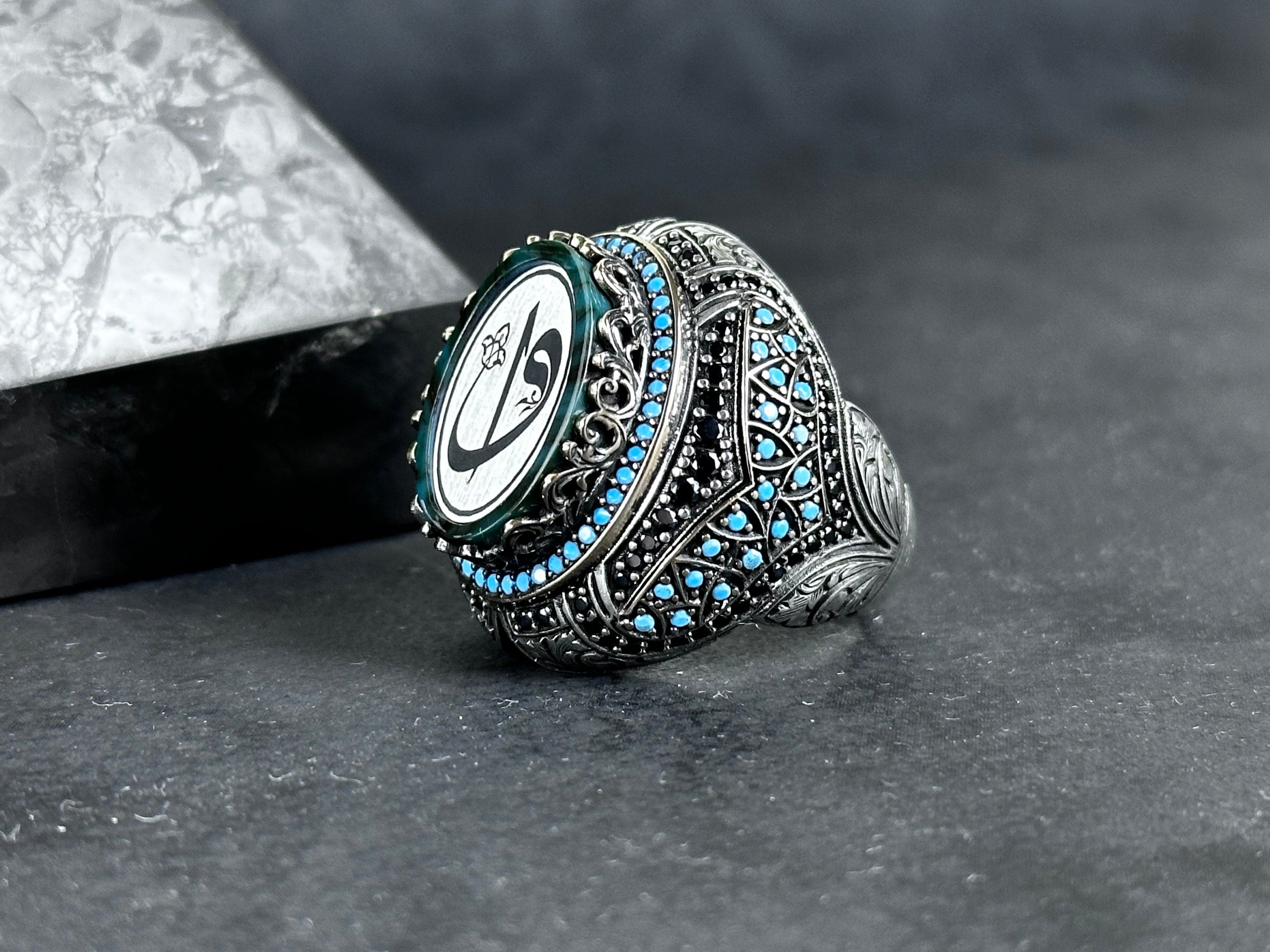 Elif Vav Silver Ring, Islamic Spiritual Jewelry (Handmade 925 Sterling)