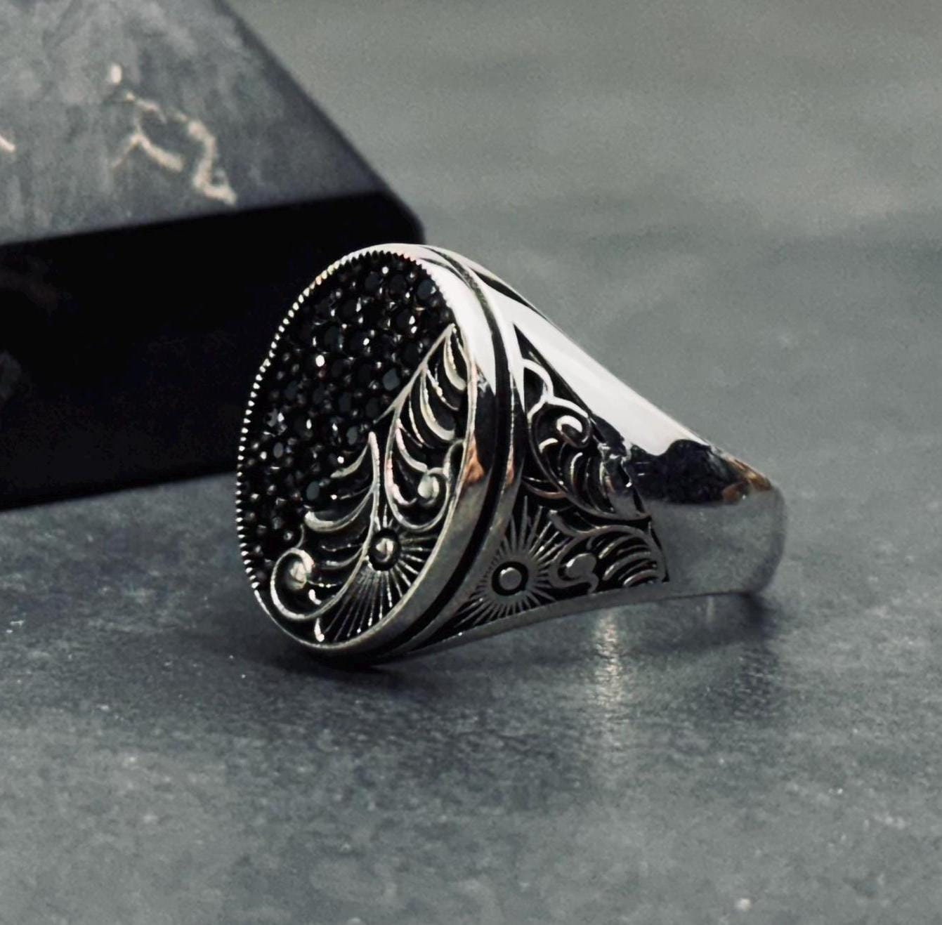 Sun Ring: Sterling Silver with Tree of Life Engraving - Celestial Design