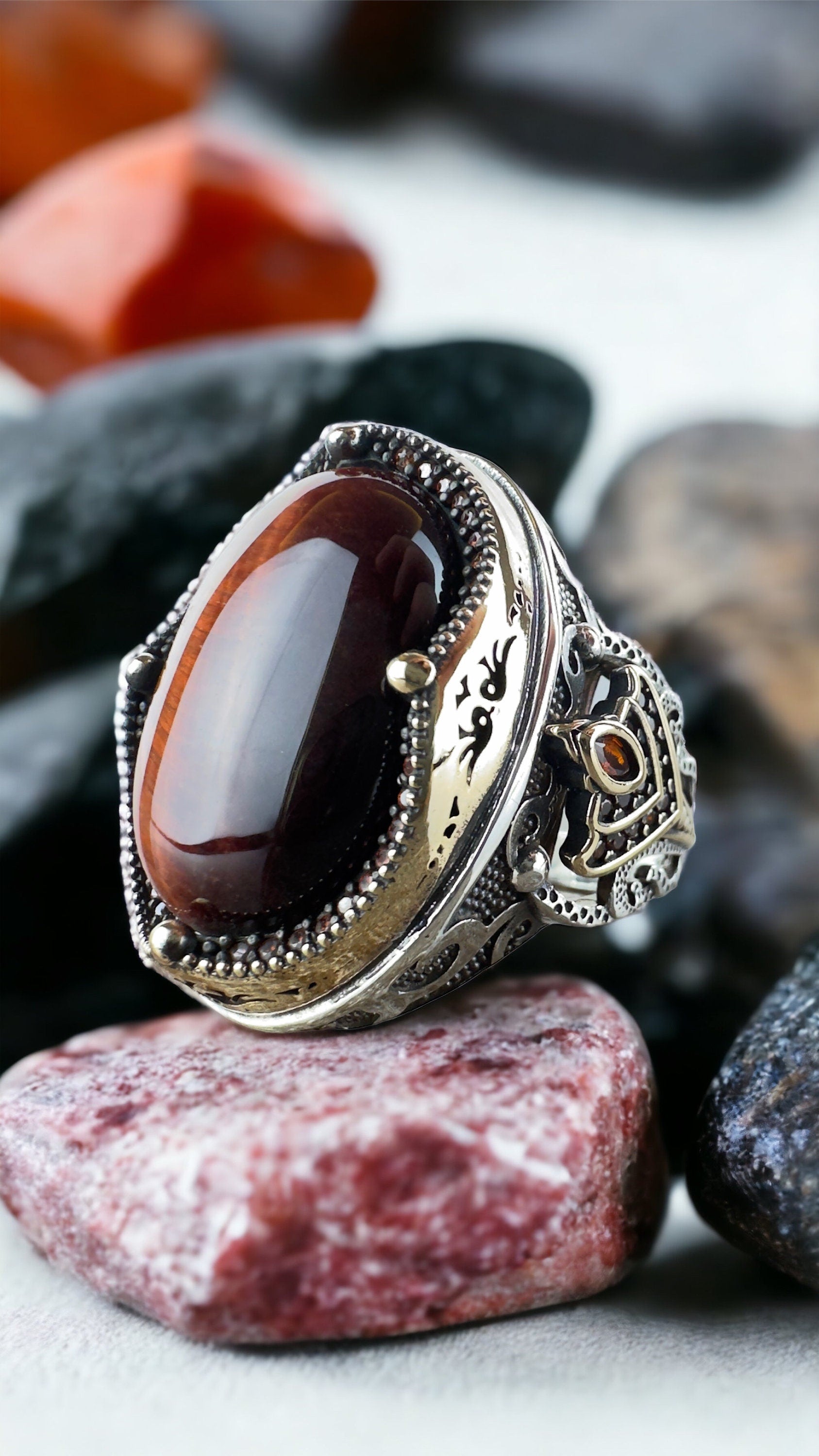 Tiger's Eye Silver Ring - Handmade Sterling Men's Jewelry