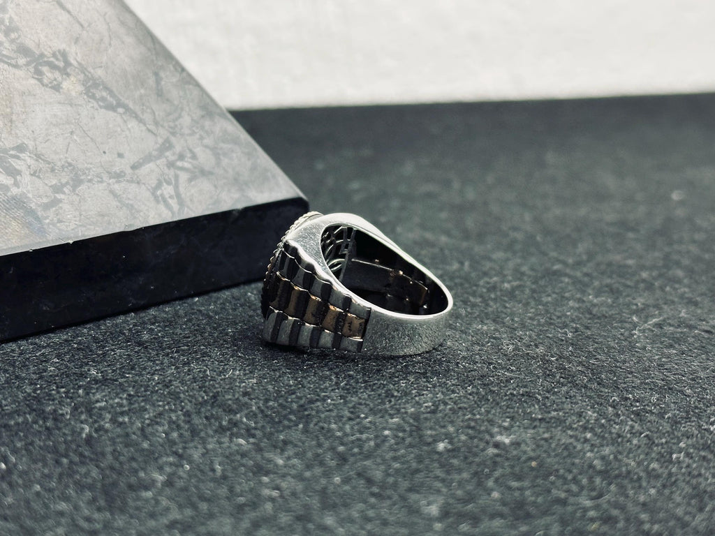 Men's Moon & Star Ring - Geometric Sterling Silver Statement