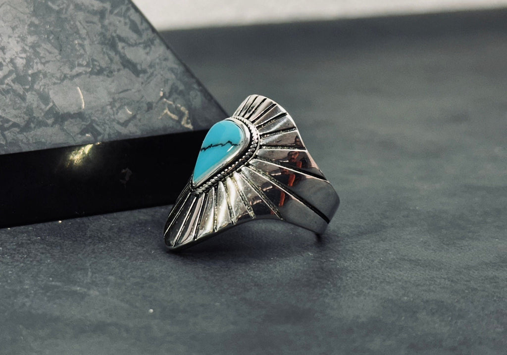 Turquoise Sterling Silver Ring: Geometric Men's Gemstone Jewelry