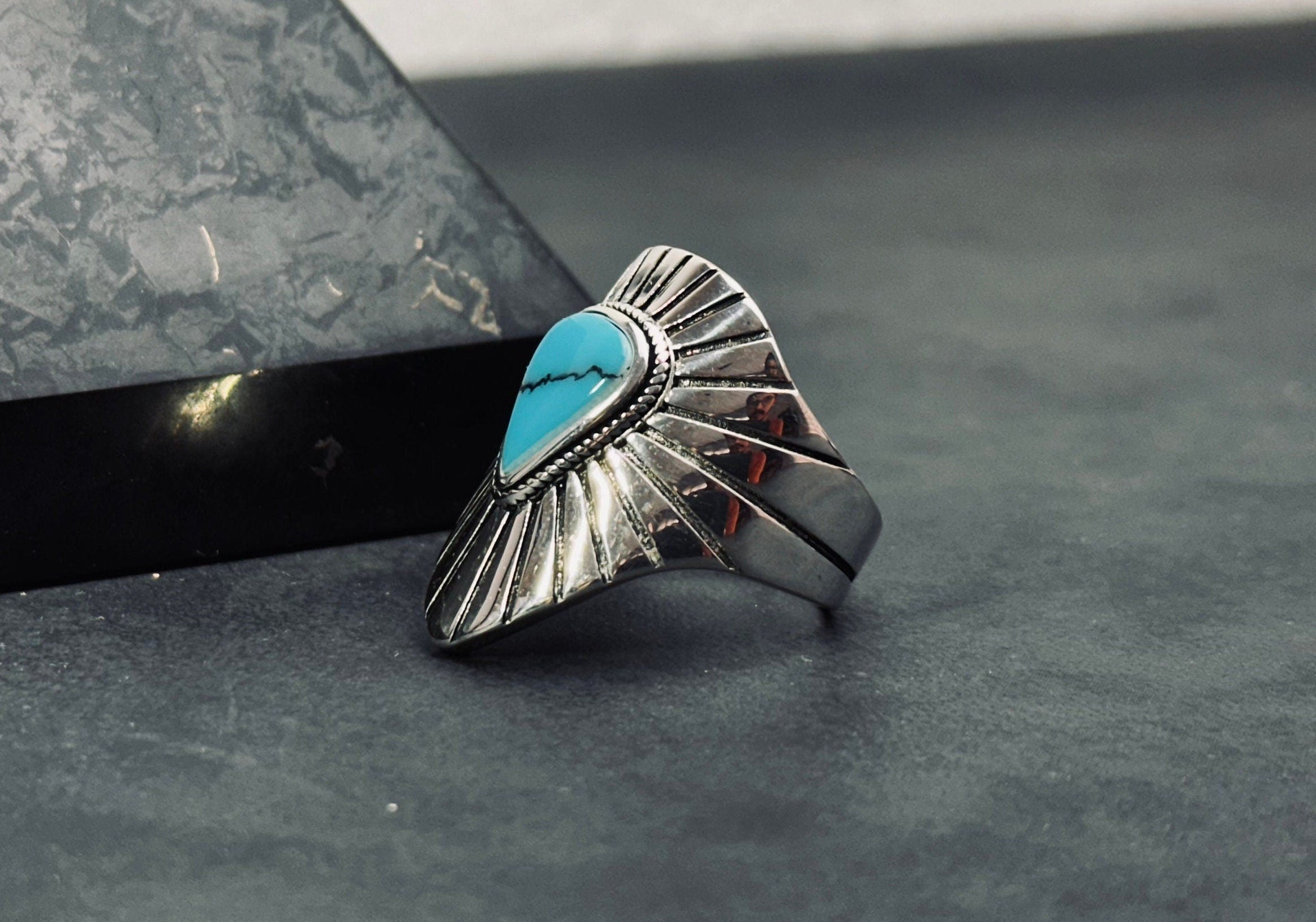 Turquoise Sterling Silver Ring: Geometric Men's Gemstone Jewelry