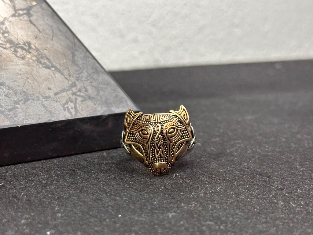 Wolf Ring: Nordic Viking Style (Gold Plated Sterling Silver)