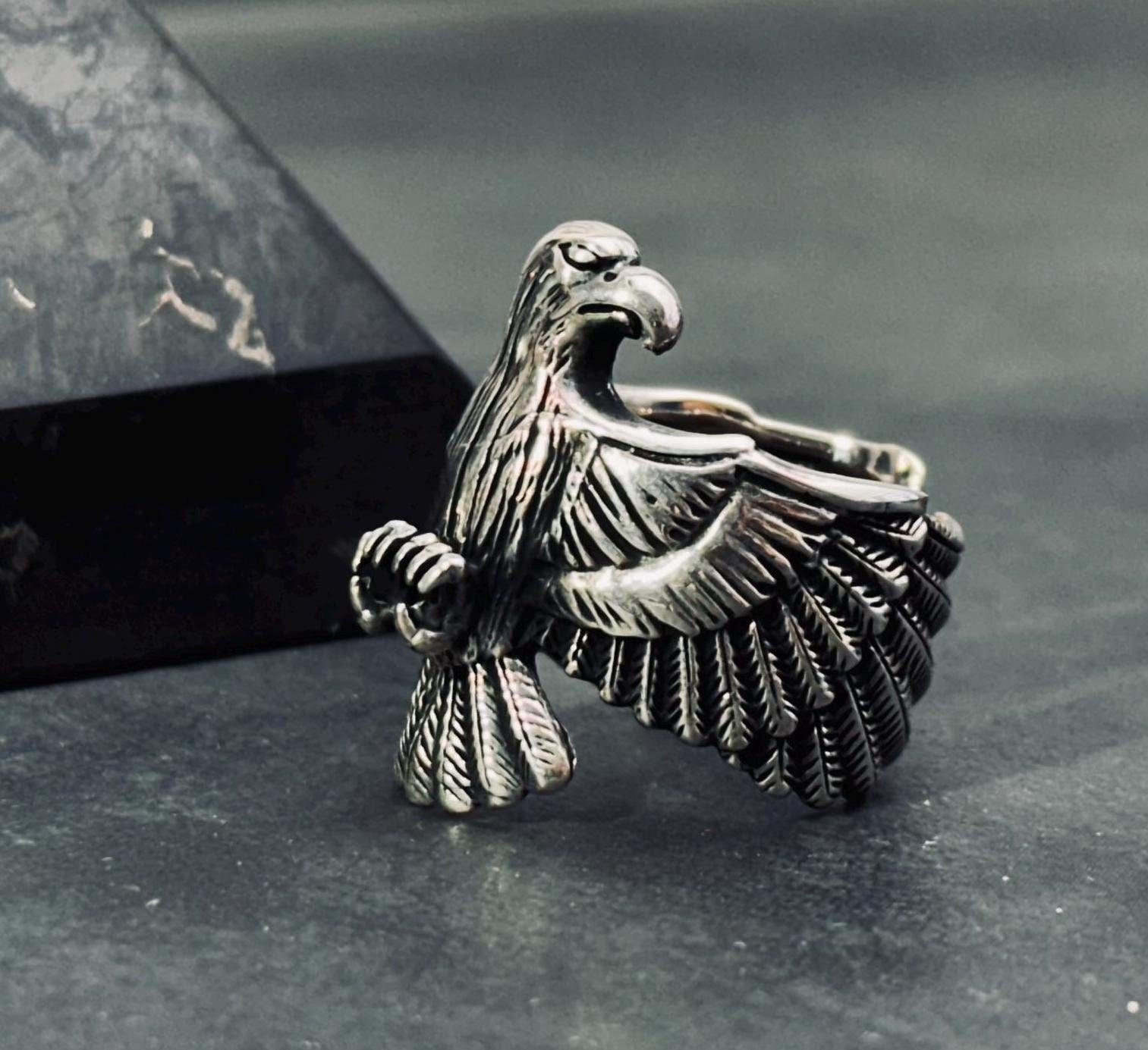 Eagle Statement Ring: Oxidized Sterling Silver (Adjustable)