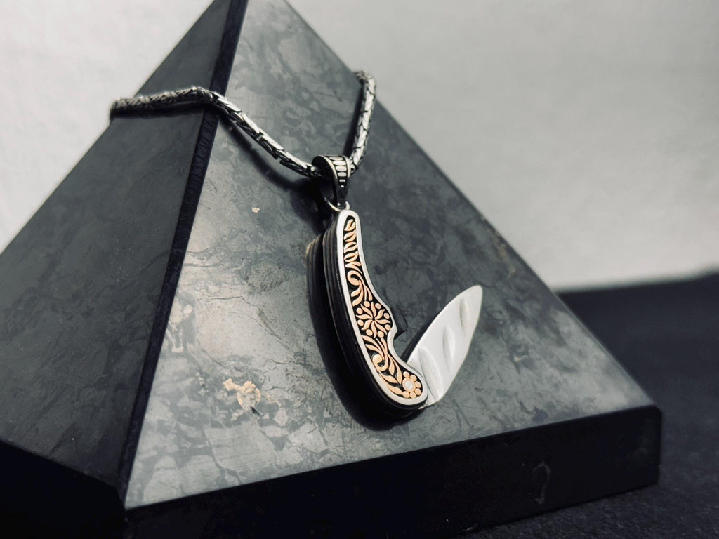 Medieval Silver Sword Pendant, Double-Sided Dagger Necklace (Handmade)