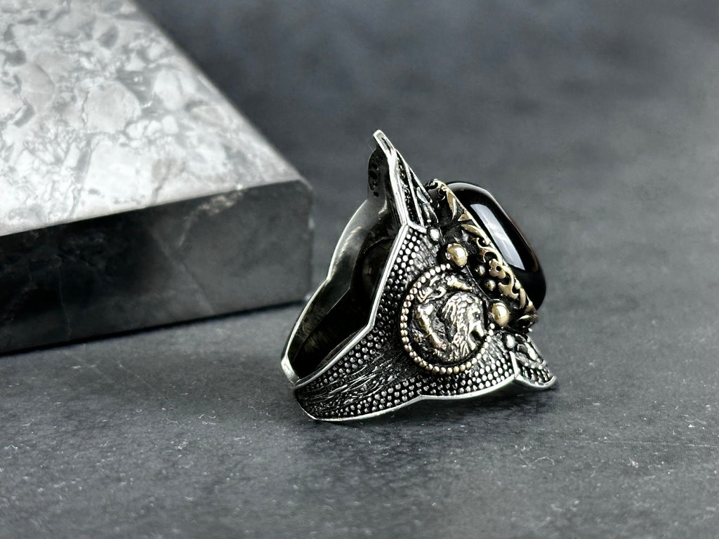 Archer Ring: Sterling Silver with Onyx Stone - Adjustable Statement Piece