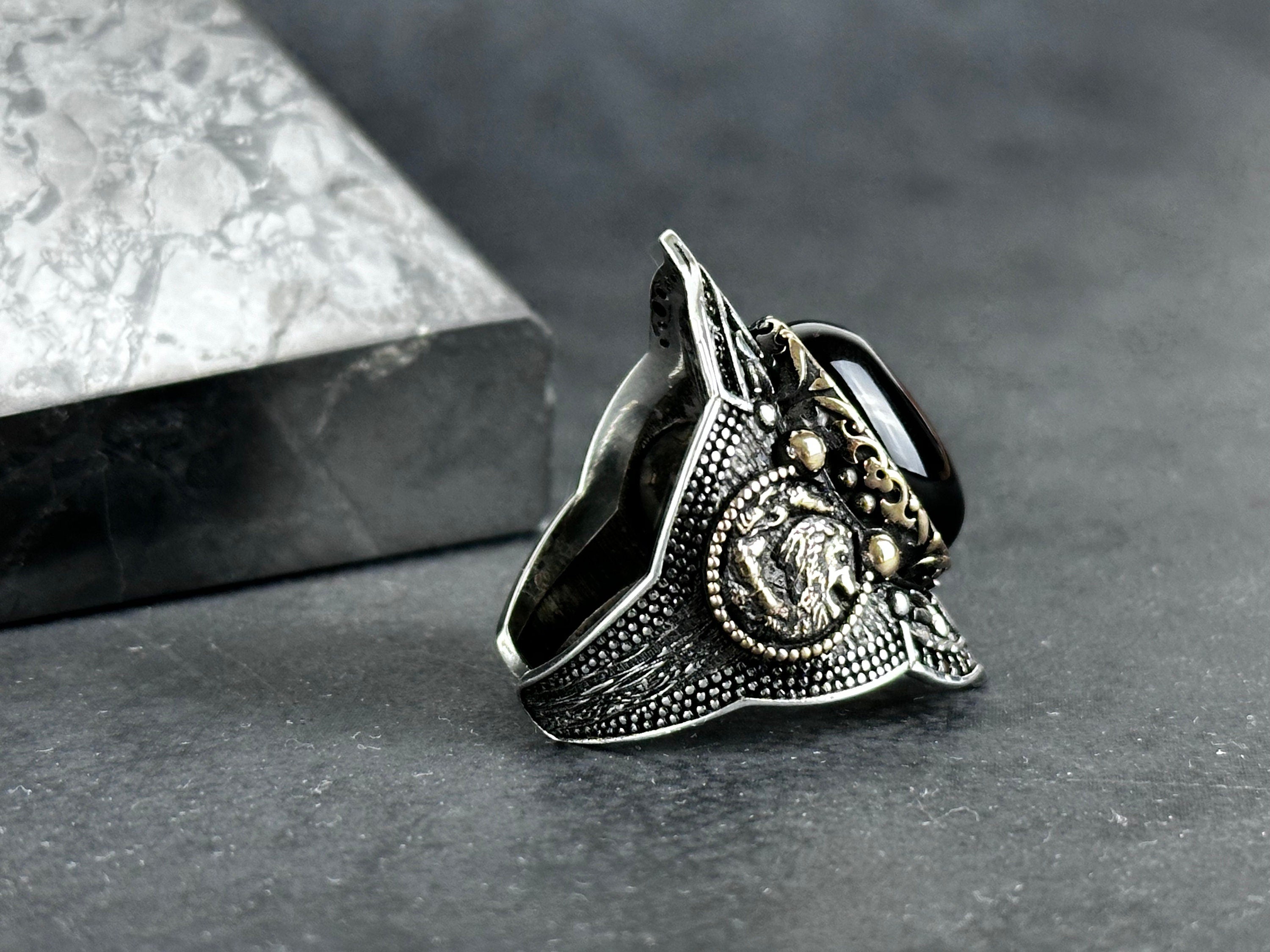 Archer Ring: Sterling Silver with Onyx Stone - Adjustable Statement Piece