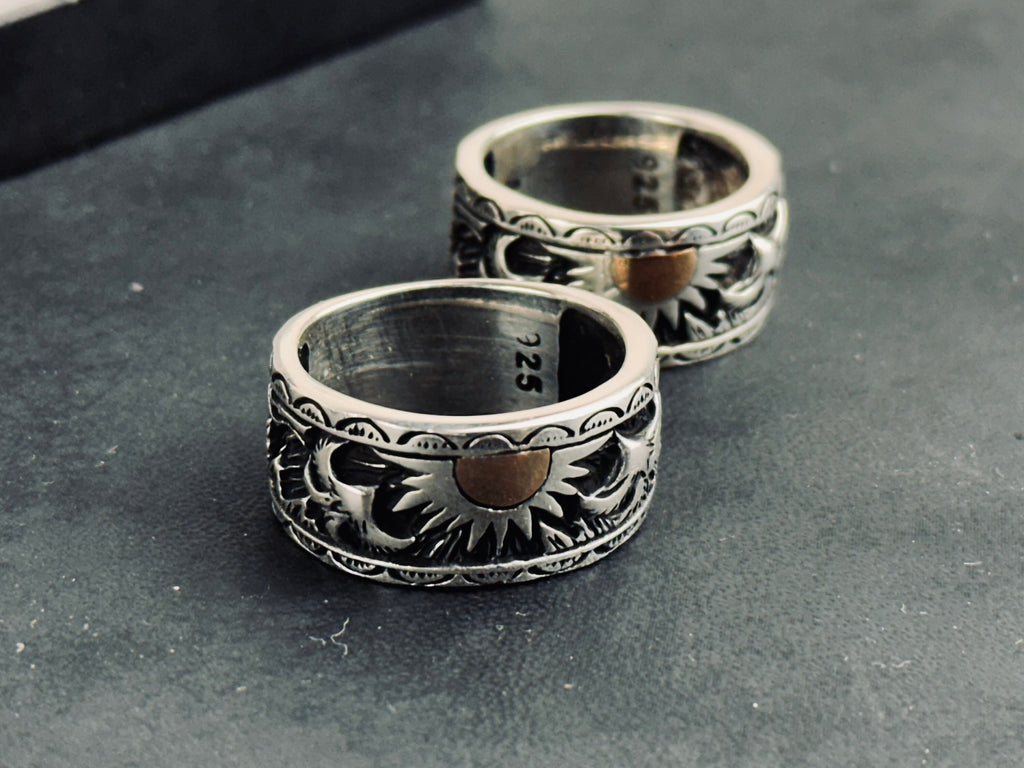 Celestial Sterling Silver Sun Signet Ring (Dainty Sunrise Band)