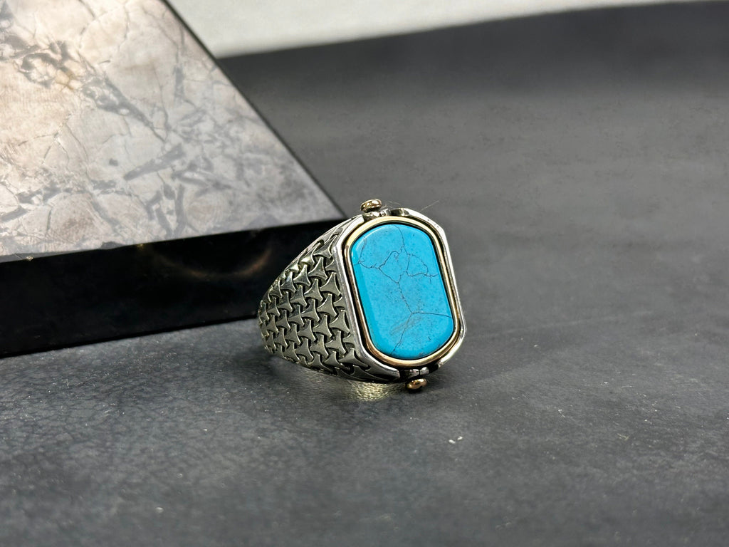 Turquoise Men's Ring - Sterling Silver, Square Gemstone