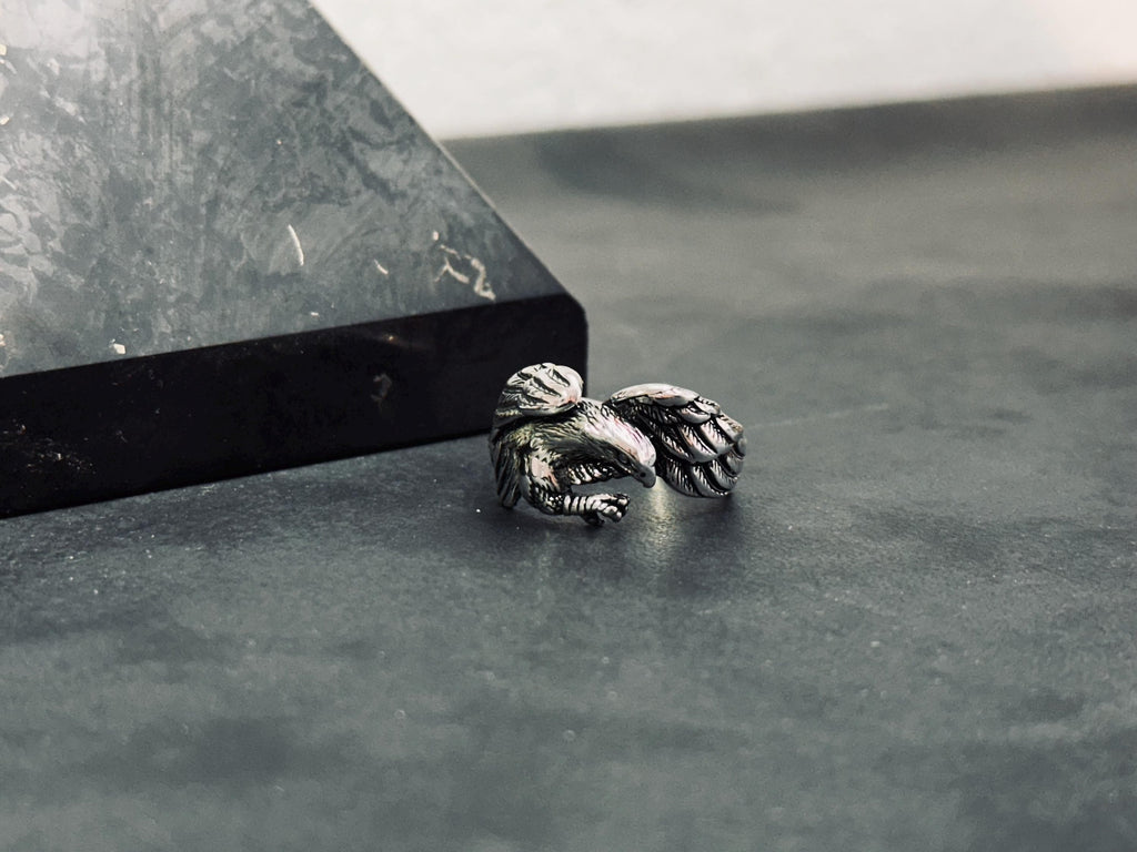 Boho Sterling Silver Eagle Ring, Adjustable Band (Unisex)