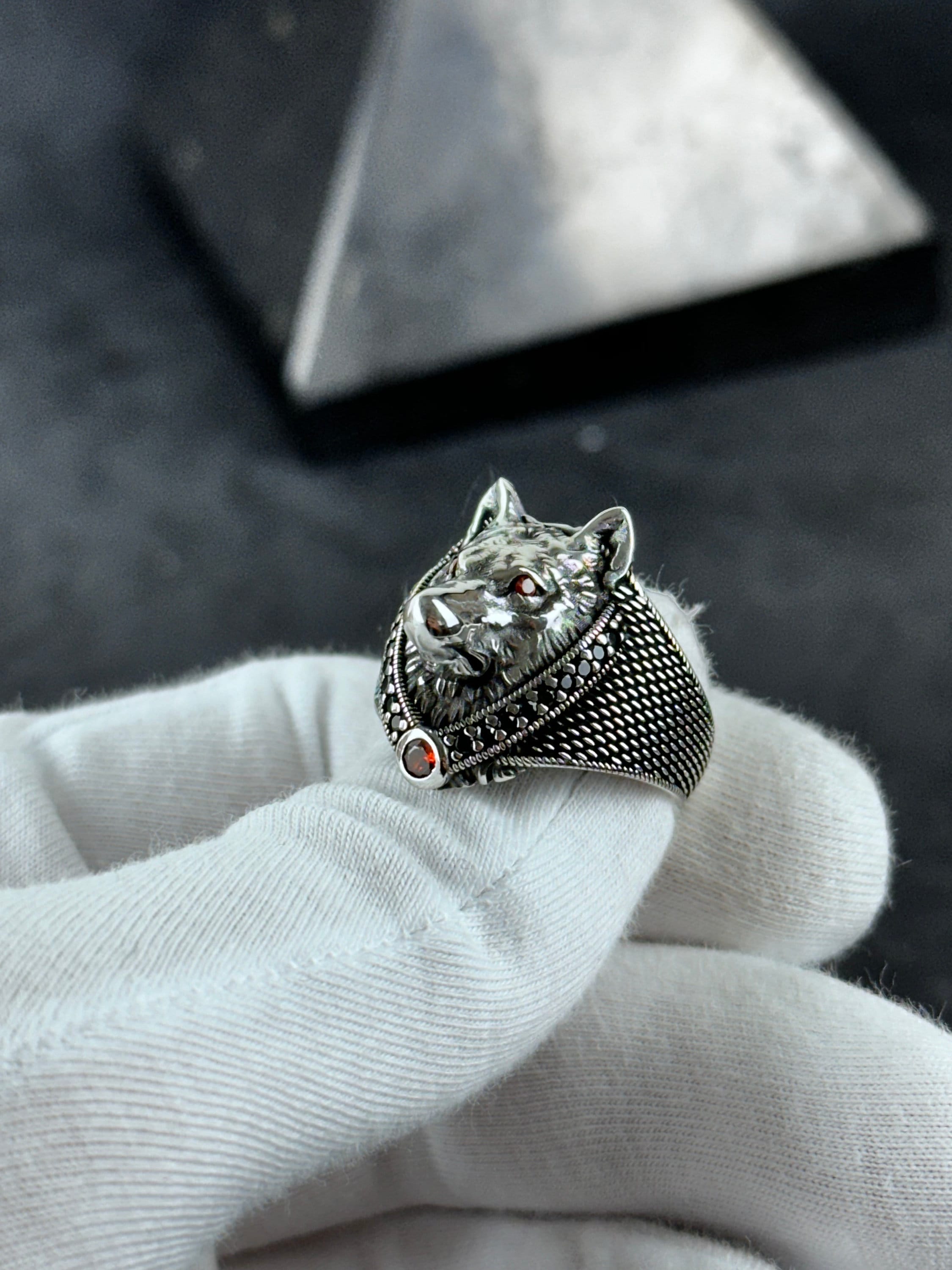 Sterling Silver Wolf Ring: Handmade Men's Statement Jewelry