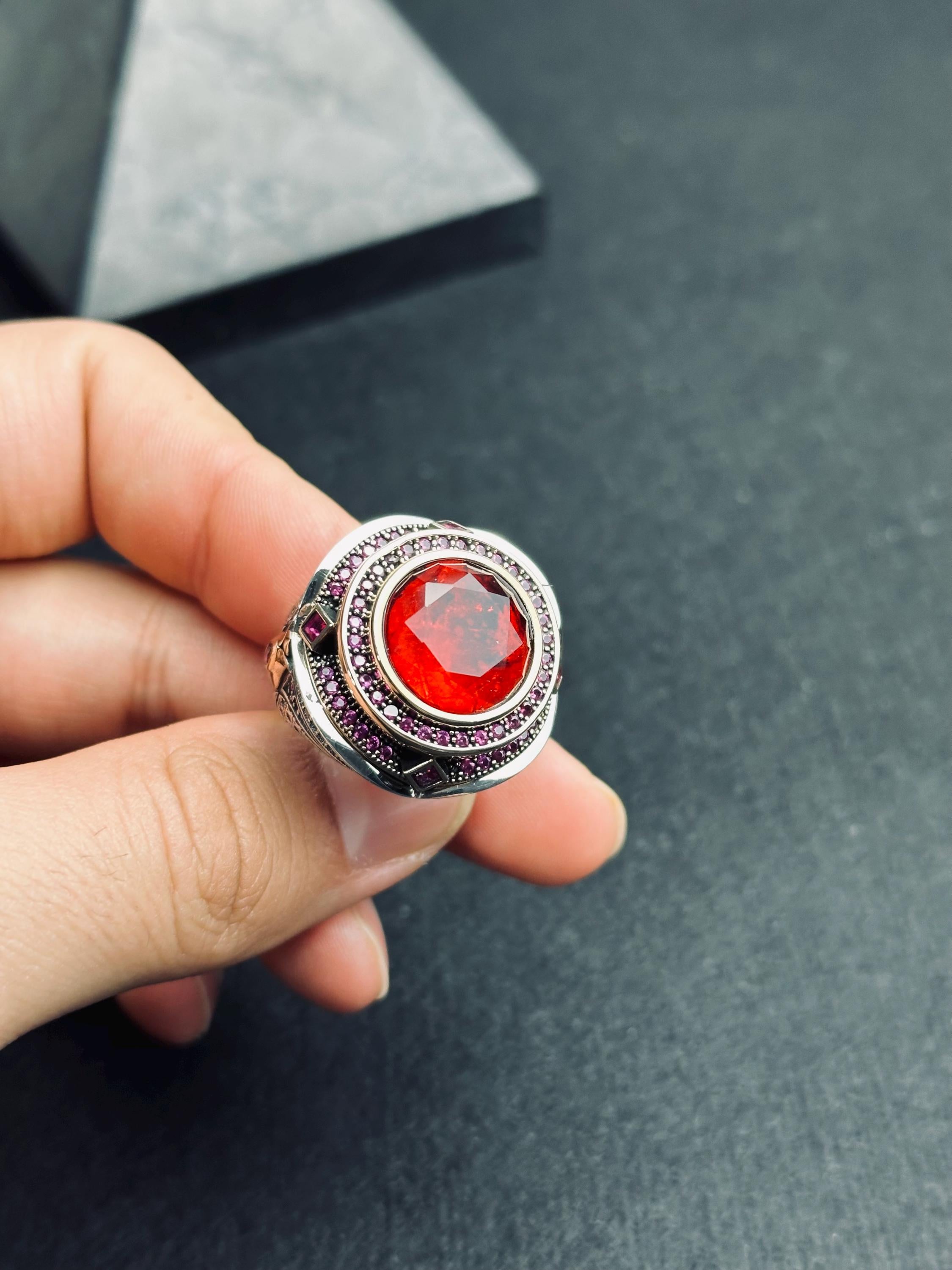 Ottoman Ruby Ring, Sterling Silver for Men (Handcrafted)