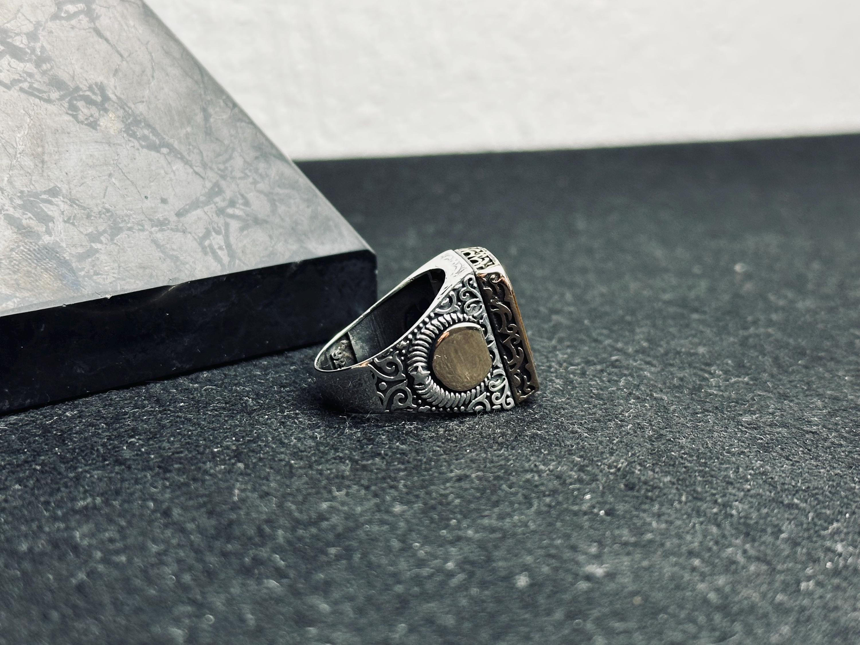 Sterling Silver Men's Ring: Square Tiger Eye Gemstone