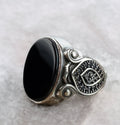 Sterling Silver Ring: Onyx Gemstone with Eagle Design - Handmade