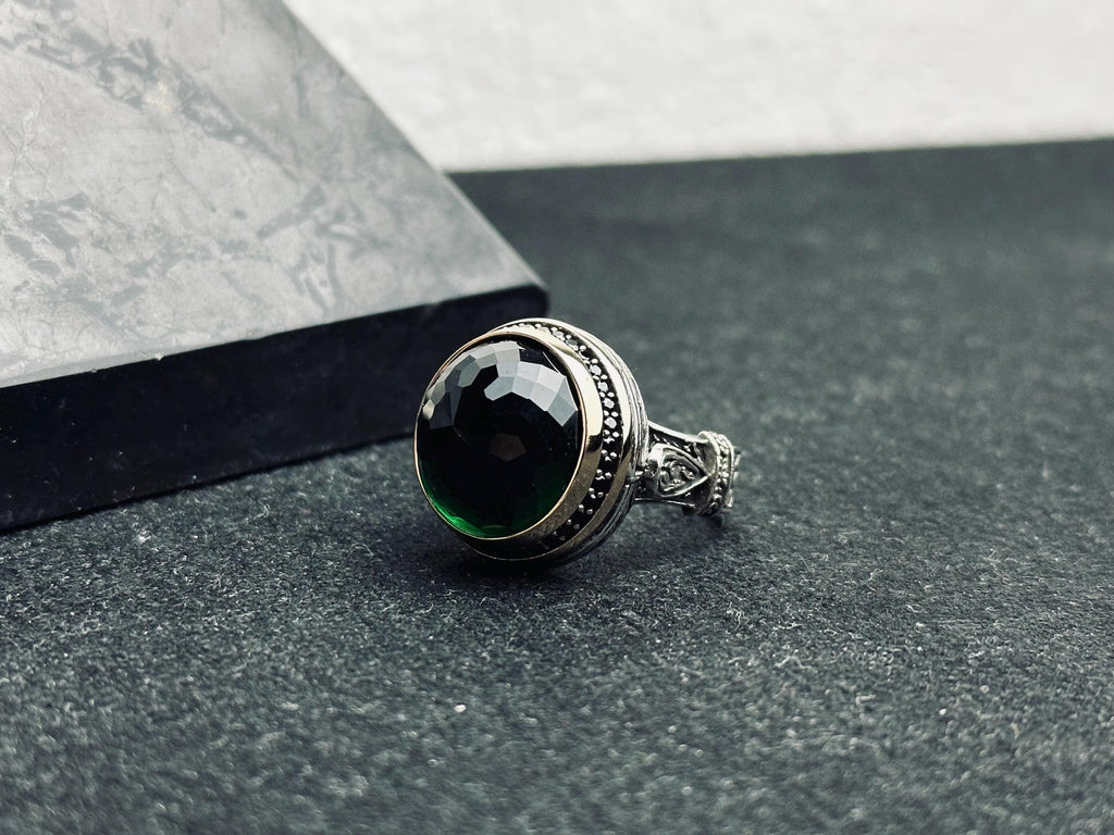 Emerald Ring: Men’s Sterling Silver Ottoman Style (Handmade)