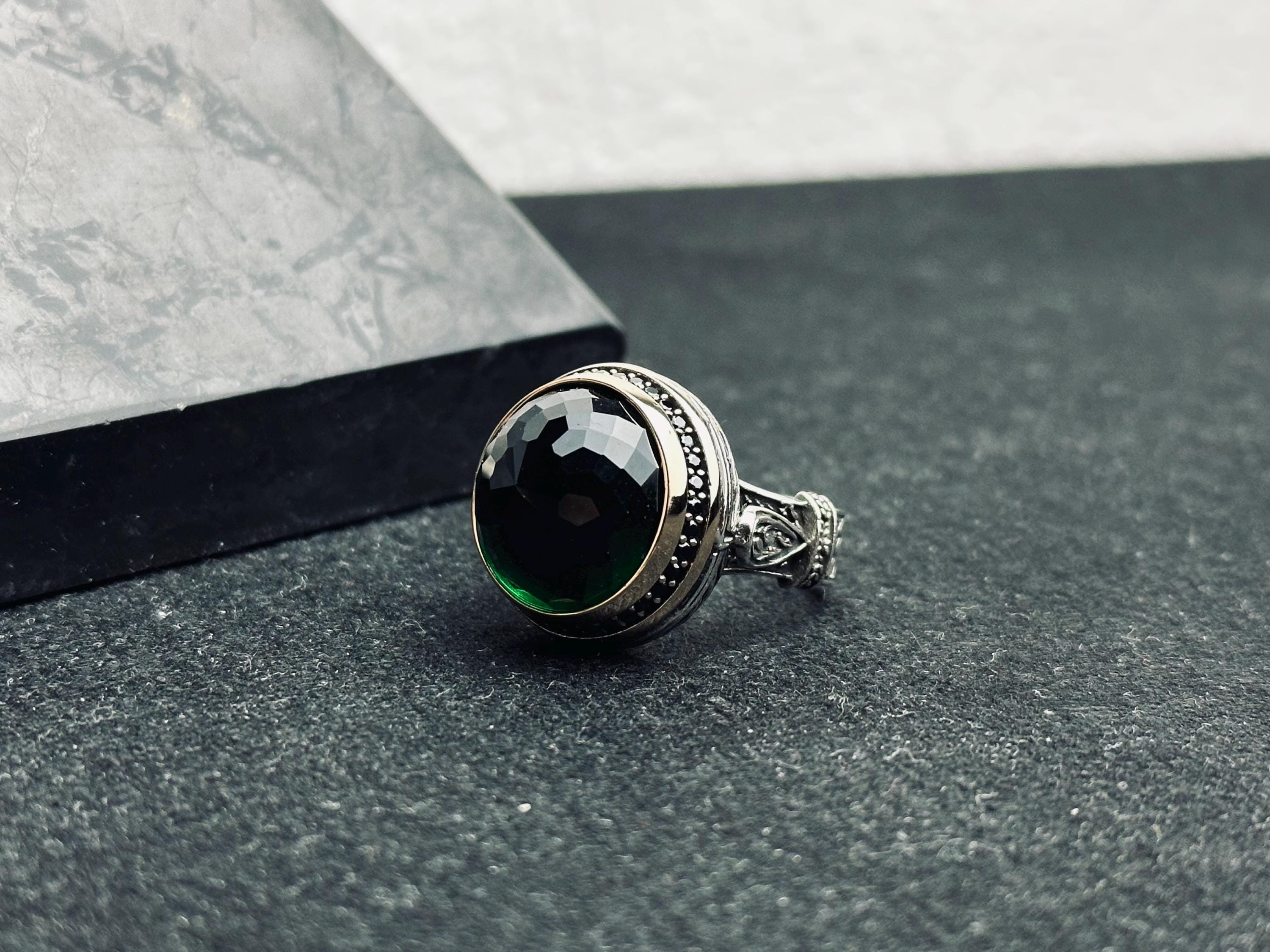 Emerald Ring: Men’s Sterling Silver Ottoman Style (Handmade)