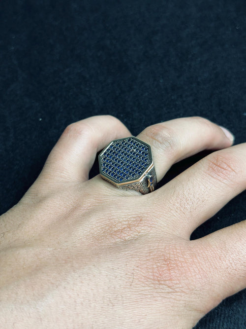 8-Shape Silver Ring for Men - Tiny Blue Zircon Detail