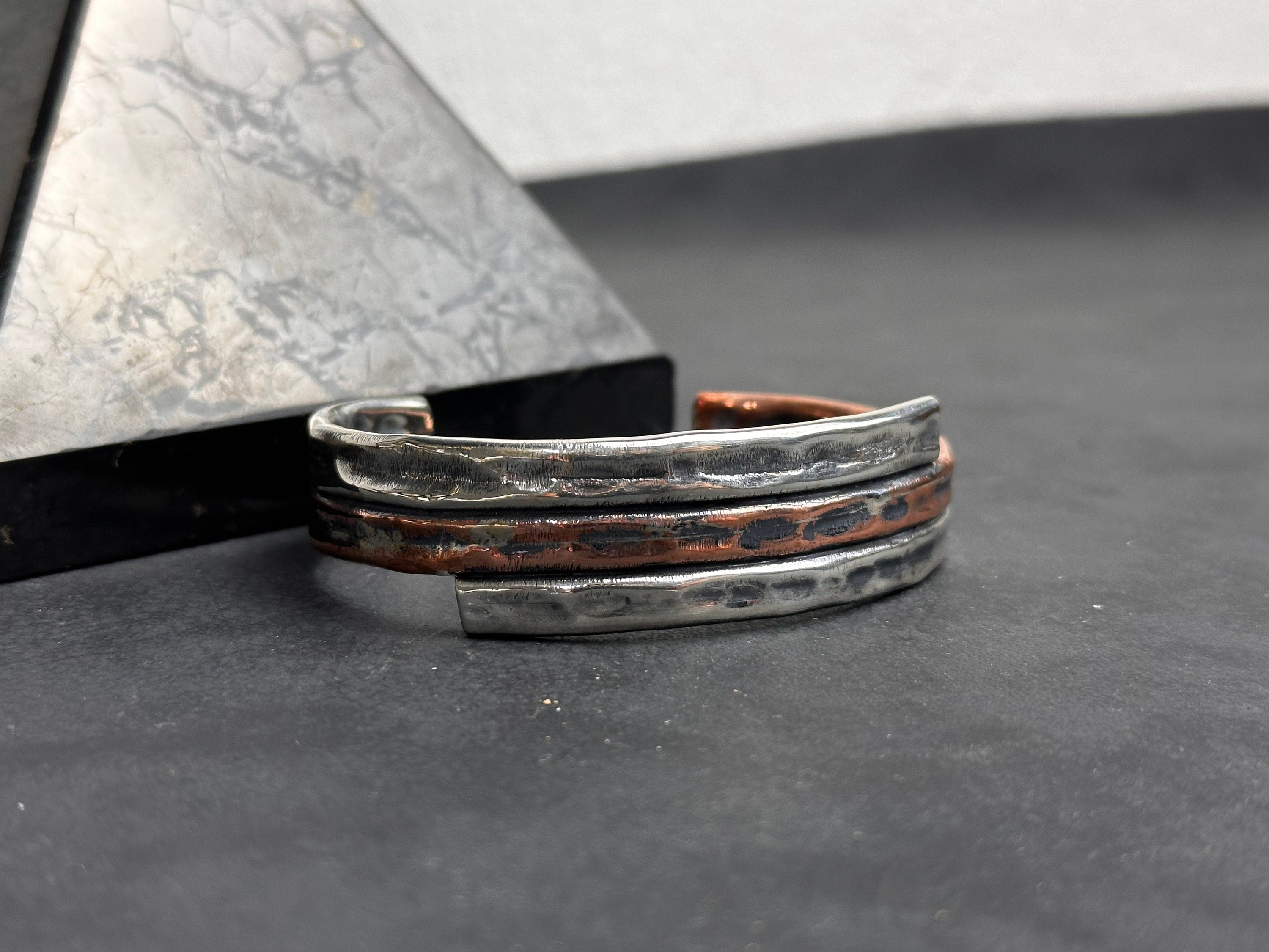 Skull Punk Silver Ring and Bracelet Set (Handmade, Chunky Style)