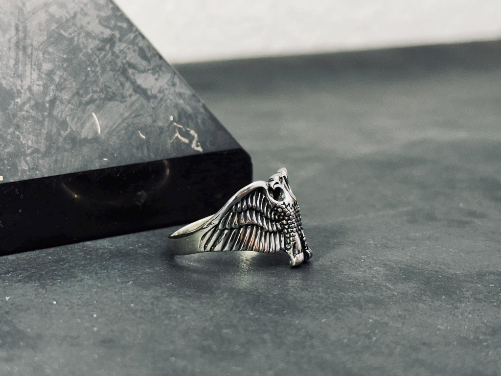 Sterling Silver Eagle Ring, Nordic Design, Layered Band (Men's)