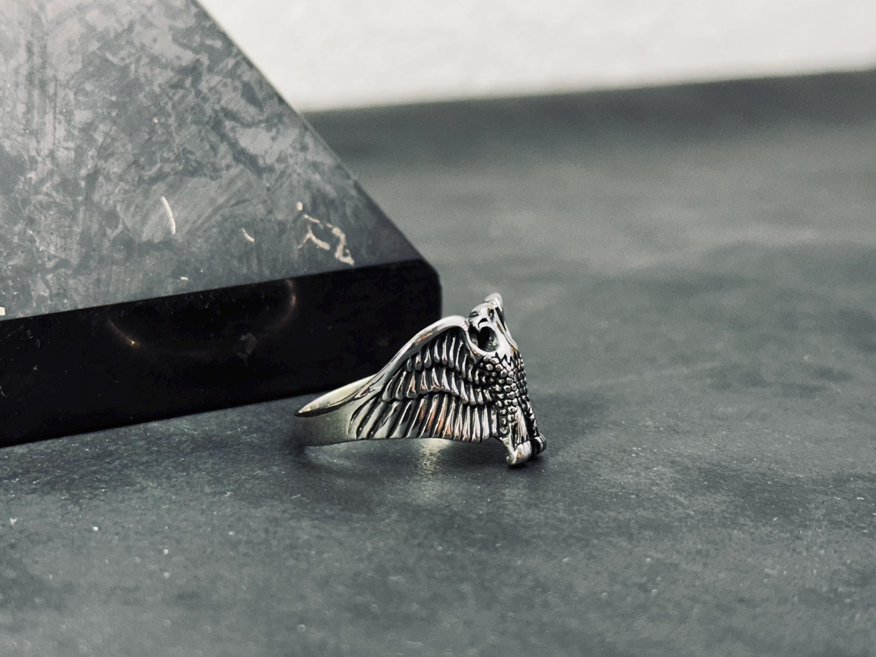 Sterling Silver Eagle Ring, Nordic Design, Layered Band (Men's)