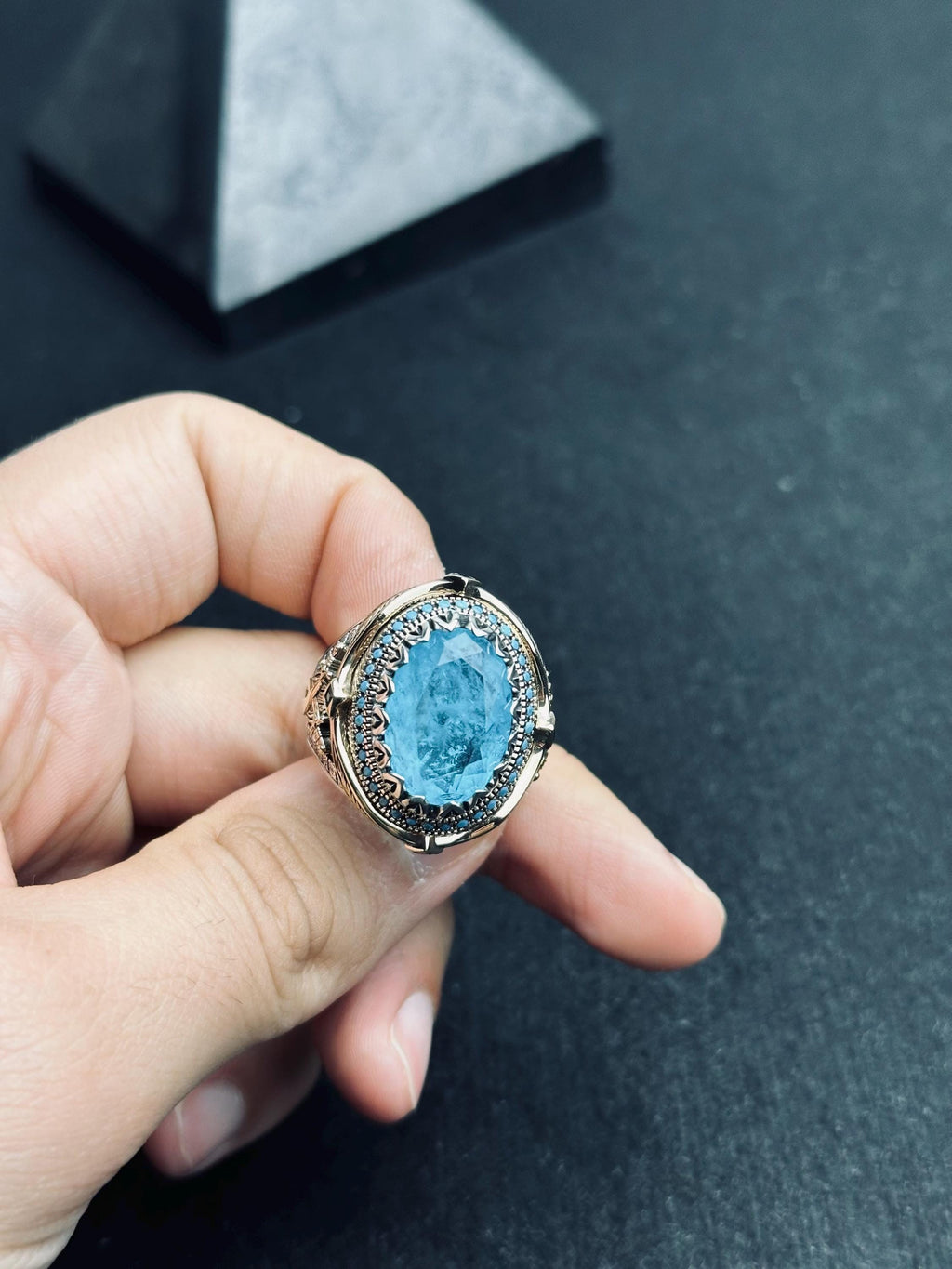 Aquamarine Oval Ring - Handmade Sterling Silver, Turkish Design