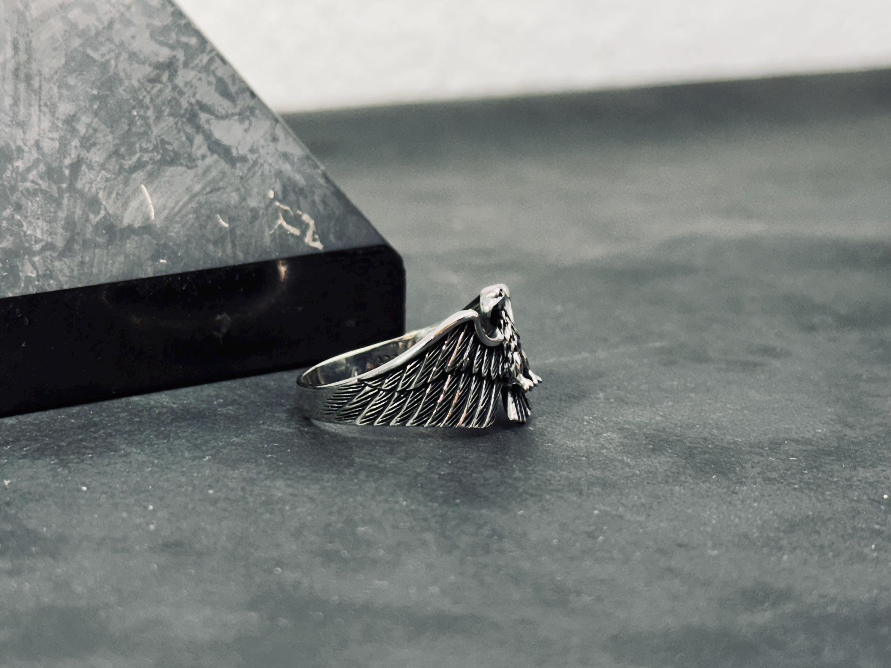 Eagle Sterling Silver Ring: Nordic Style (Handmade Oxidized Band)