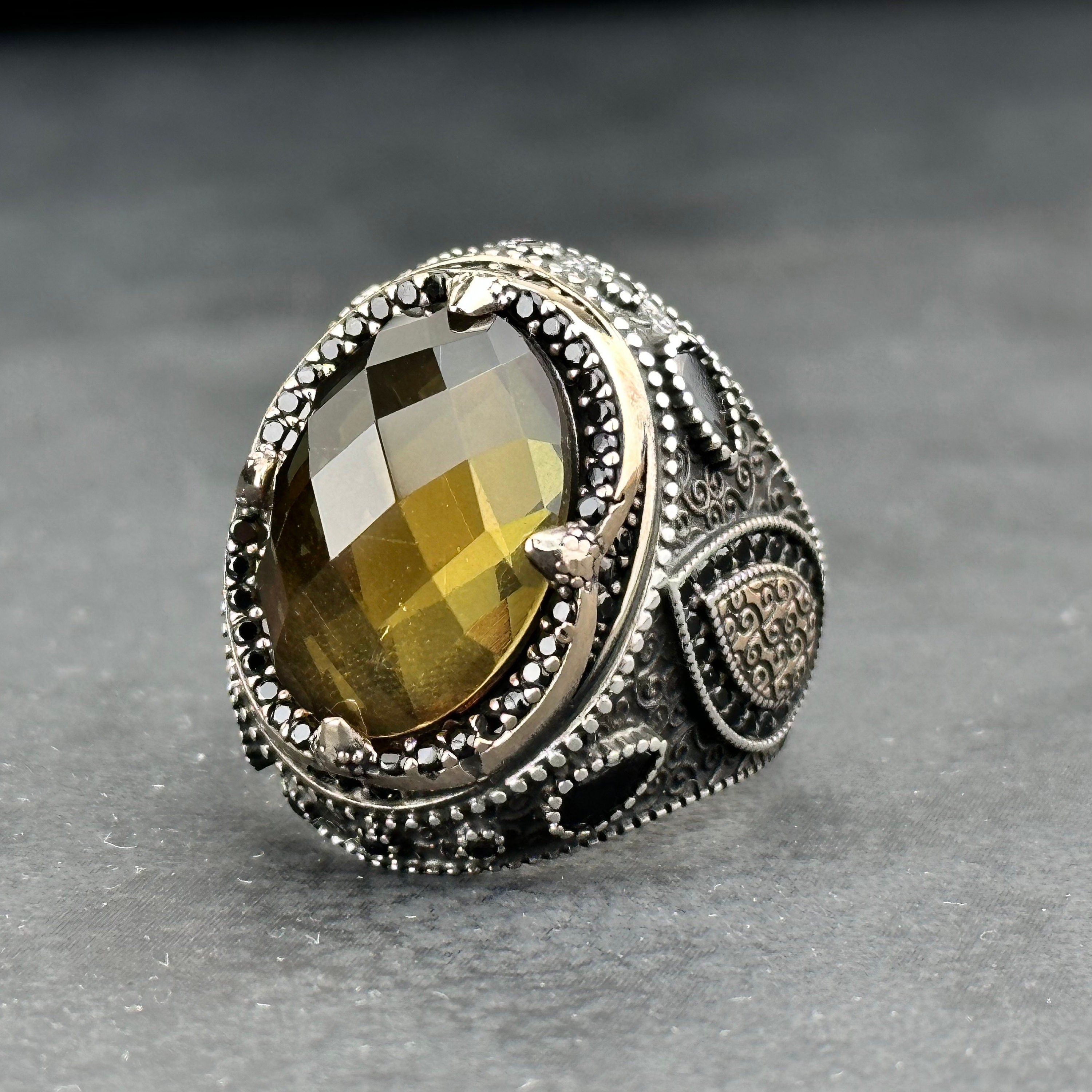 Engraved Sultanite Ring: Sterling Silver Jewelry (Color Changing Gem)
