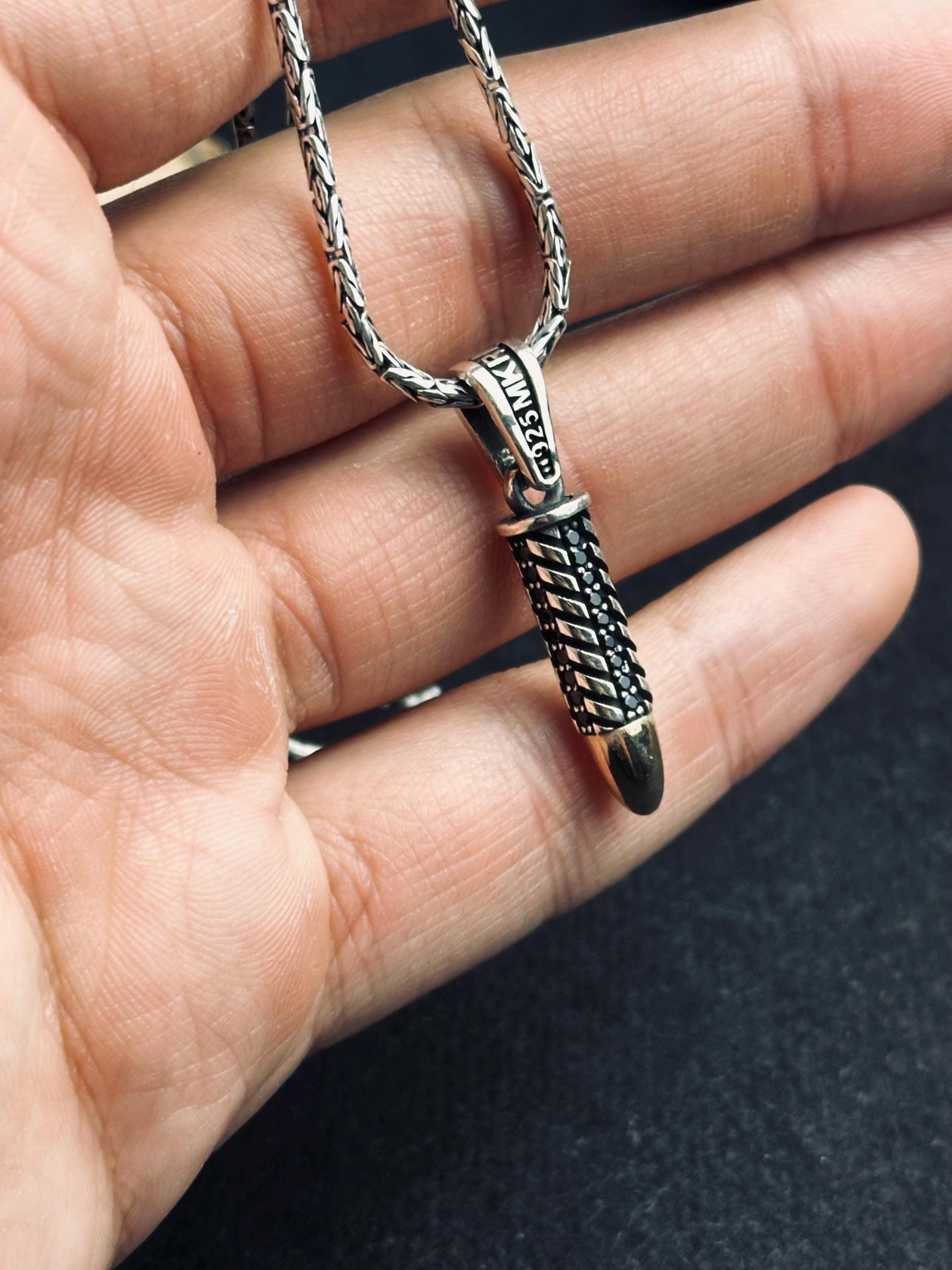 Bullet Pendant Necklace: Sleek Silver Design - Handmade Jewelry