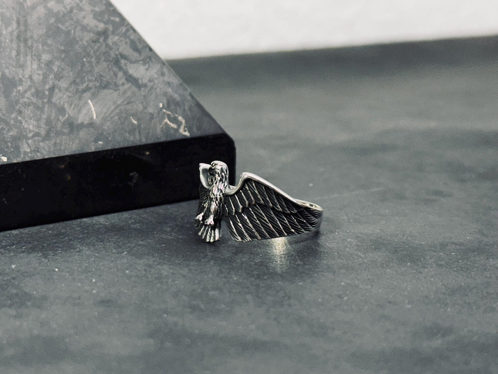 Eagle Sterling Silver Ring: Nordic Style (Handmade Oxidized Band)