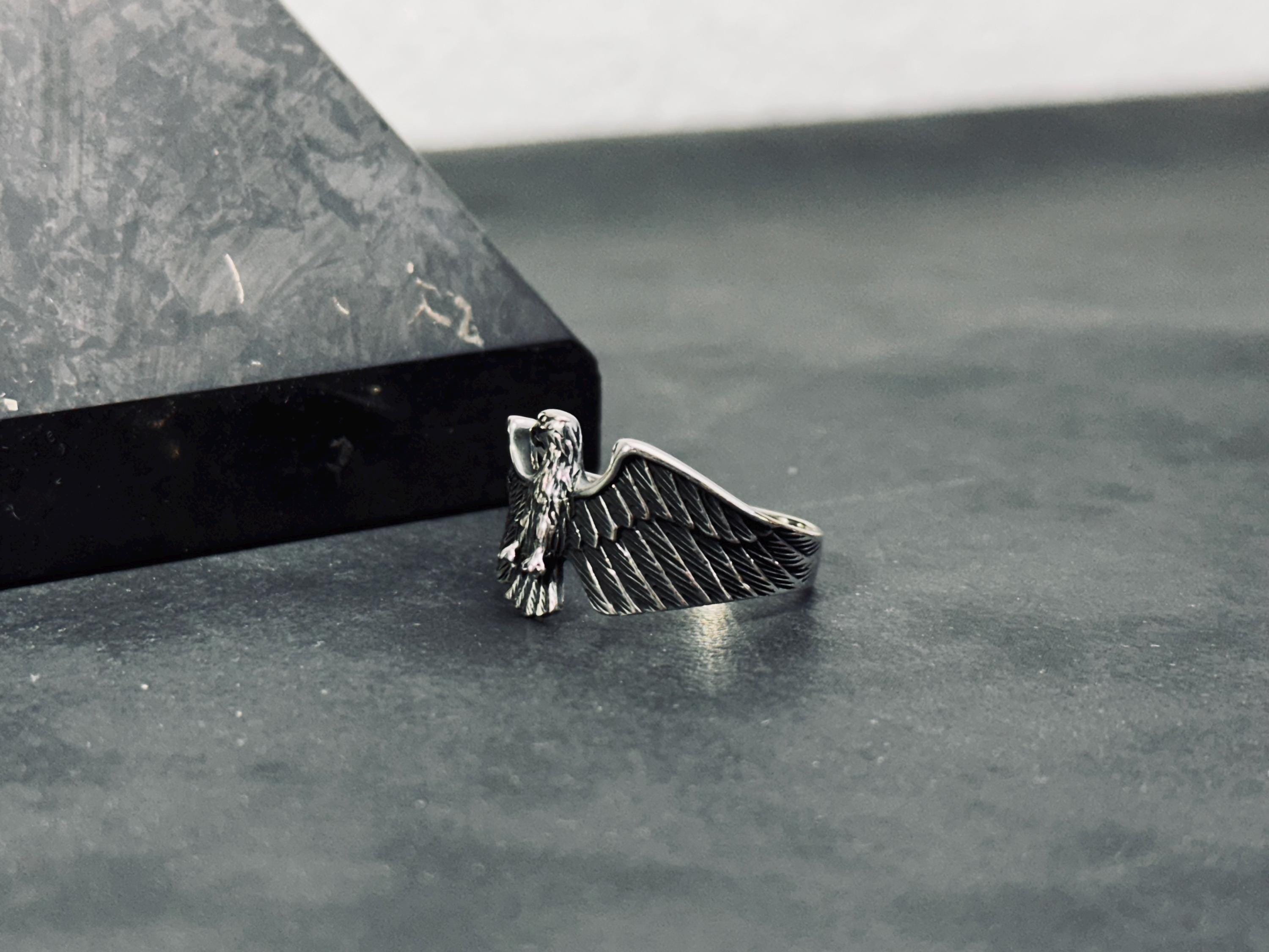 Eagle Sterling Silver Ring: Nordic Style (Handmade Oxidized Band)