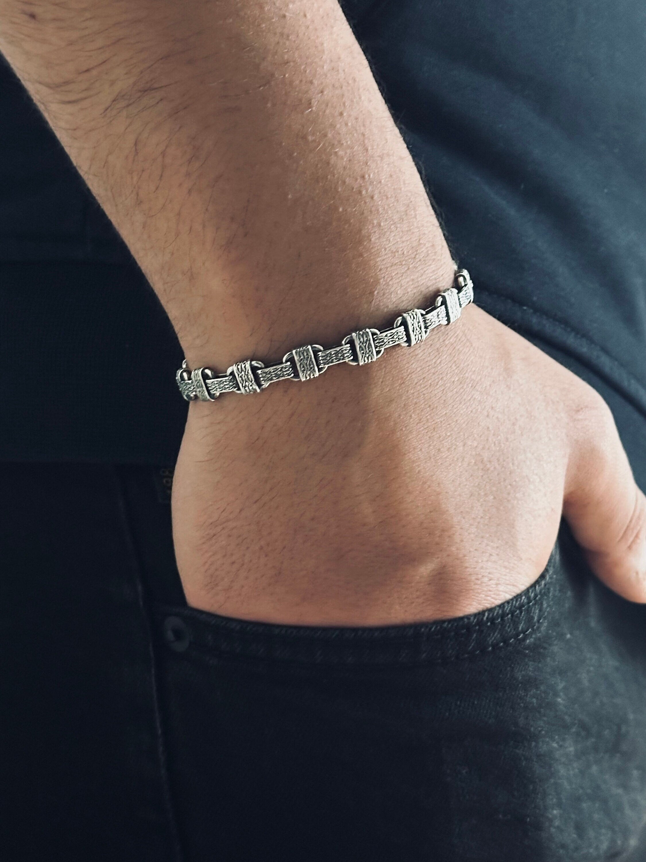 Chain Bracelet: Silver Ring Motif - 925 Sterling Handmade