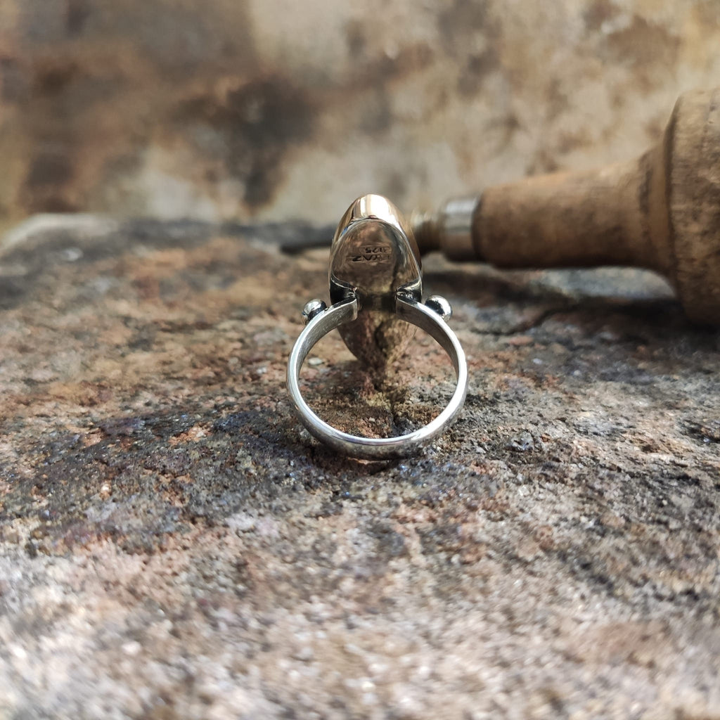 Blue Mother of Pearl Ring: Handmade Sterling Silver Statement