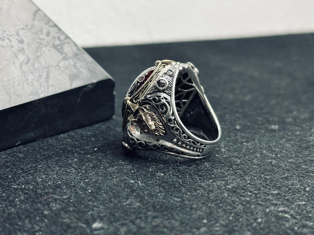 Red Enamel Ottoman Ring, 925 Sterling Silver, Turkish Jewelry