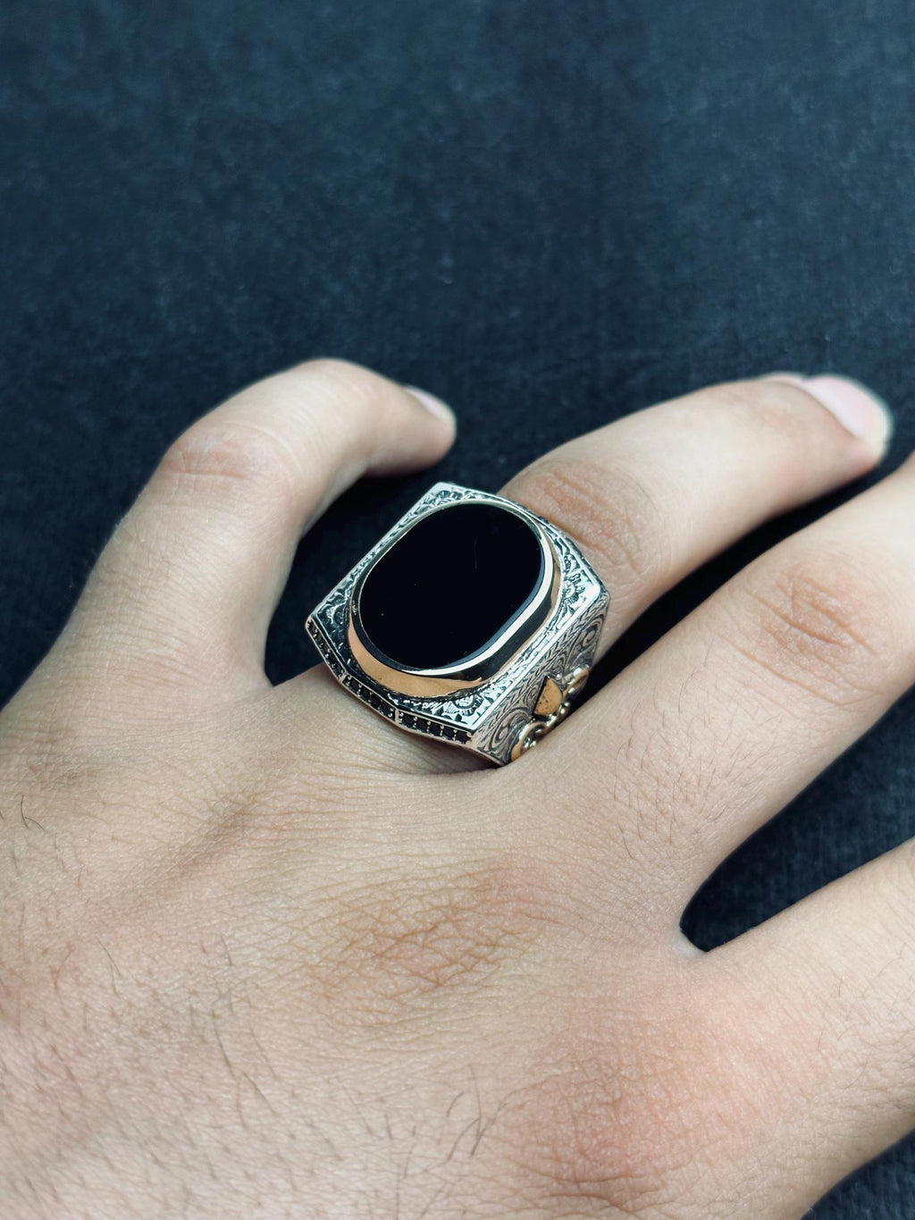 Black Onyx Statement Ring - Sterling Silver, Oval, Handmade