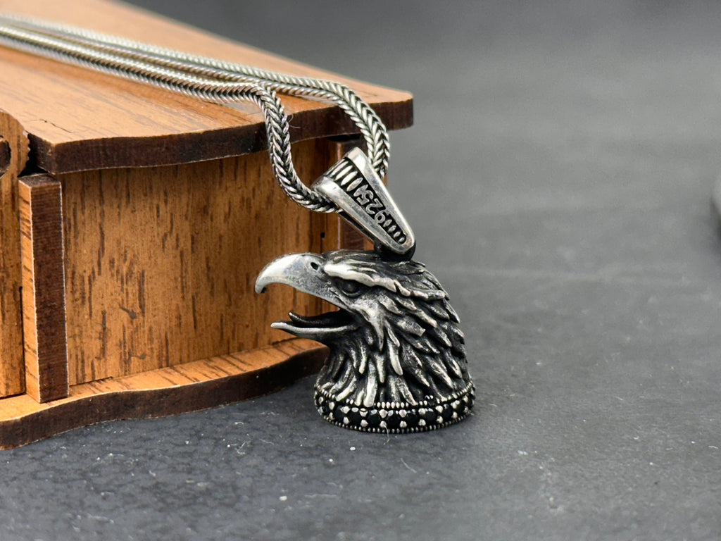 Bird of Prey Necklace, Sterling Silver Hawk Head (Adjustable Chain)